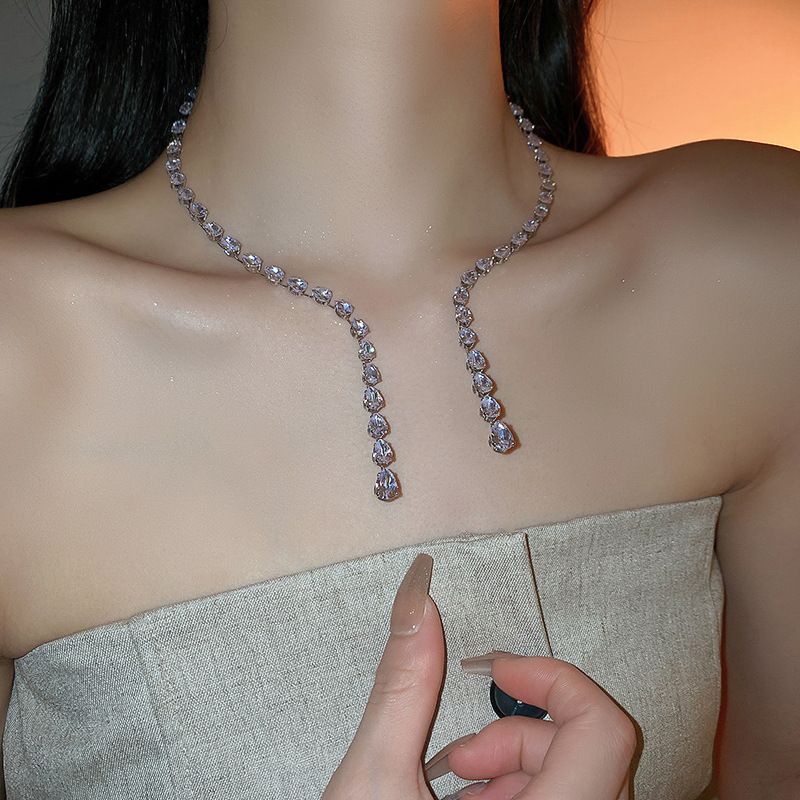 Rhinestone Choker Necklaces Crystal Rhinestone Necklace Y Teardrop Necklace view 2