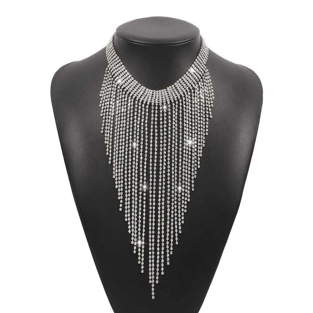 Tassel Collar Statement Necklace Jewelry Suit Fashion Women Sexy Rhinestone