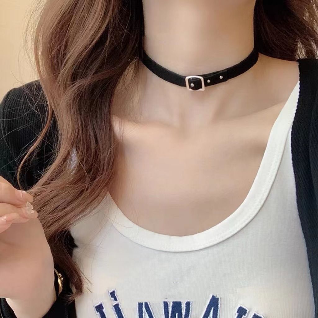 PU Leather Choker, Boho Hippie , Faux Leather Layered Black Choker Necklace view 2