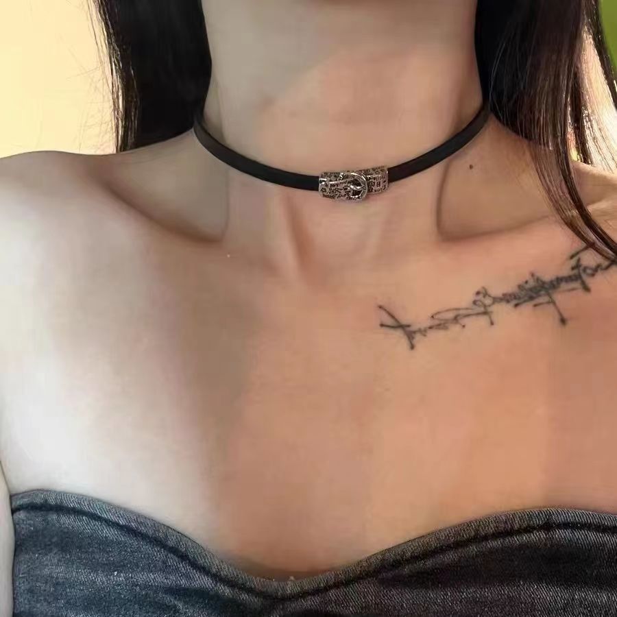 PU Leather Choker Necklaces for Women-Heart Punk Rock Adjustable Black Collar view 4