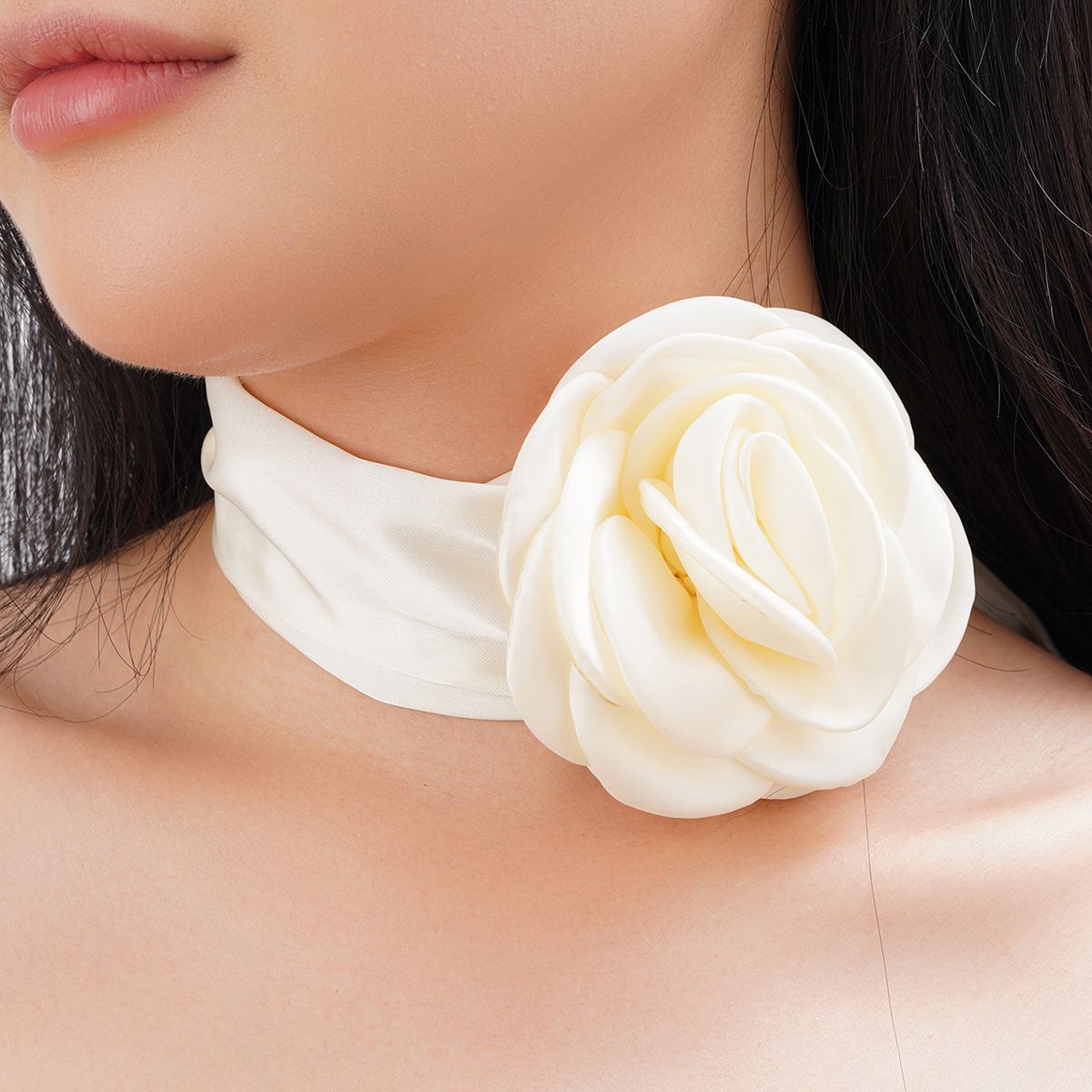 2PCS Velvet Choker Necklace 3D Rose Flower Necklace Satin Floral Collar view 2
