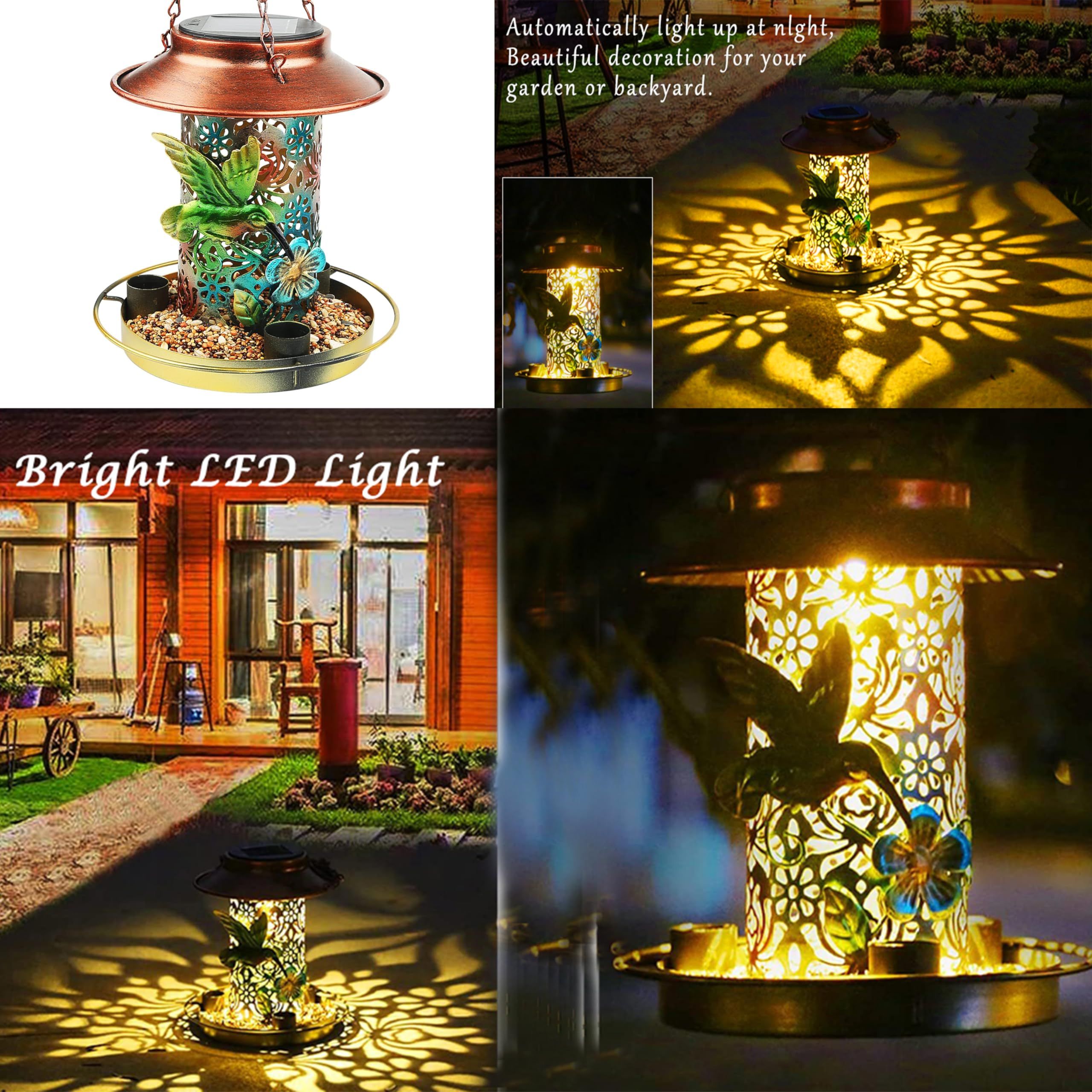 Solar Bird Feeder for Outdoors Hunging view 2