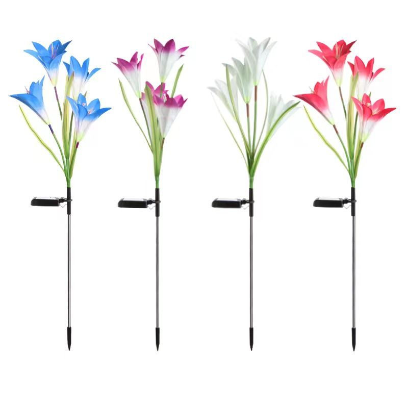 Outdoor Solar Lights, 4 Pack Solar Garden Lights with Bigger Lily Flowers