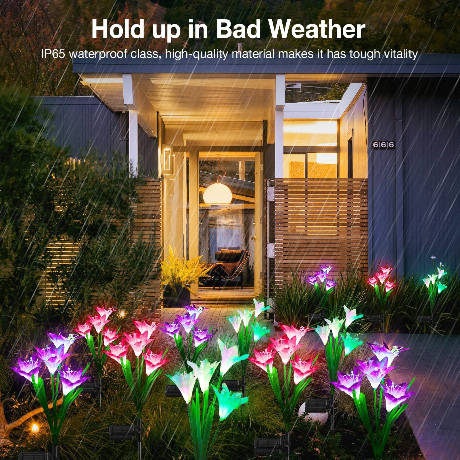Outdoor Solar Lights, 4 Pack Solar Garden Lights with Bigger Lily Flowers view 4