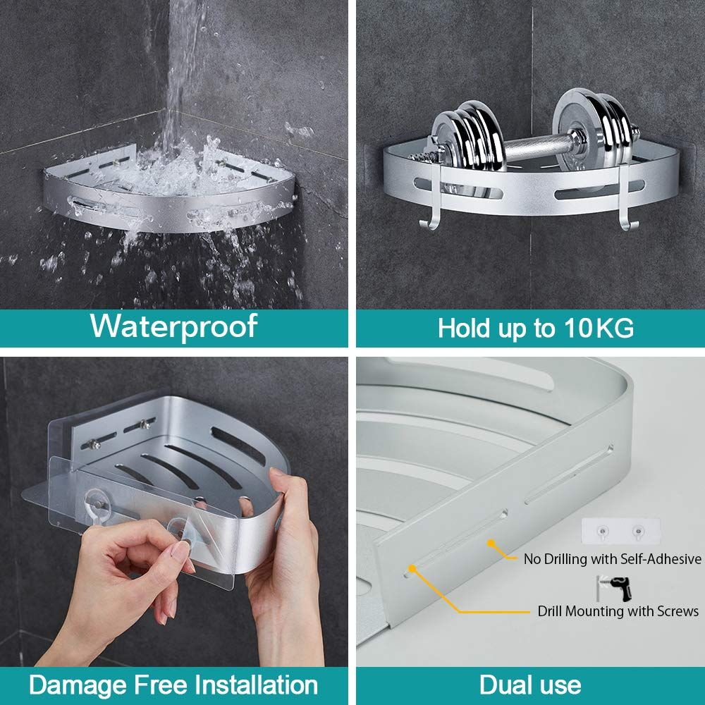 Corner Bathroom Shower Shelf Wall Mounted No Drilling 2 Tier Storage Shelves view 5