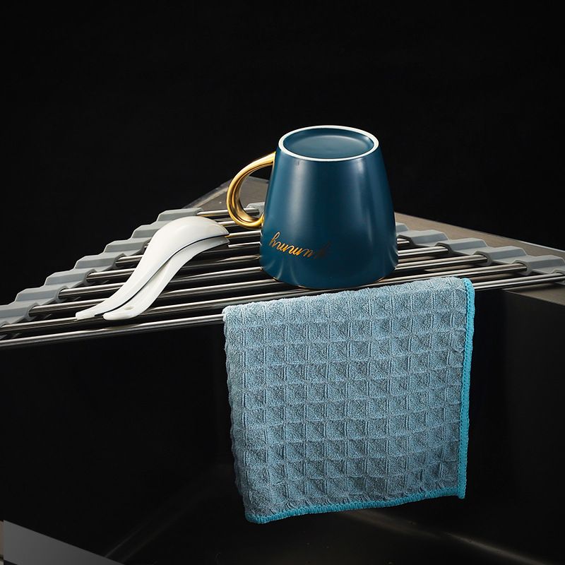 Triangle Roll-Up Dish Drying Rack for Sink Corner Small Foldable Stainless view 2