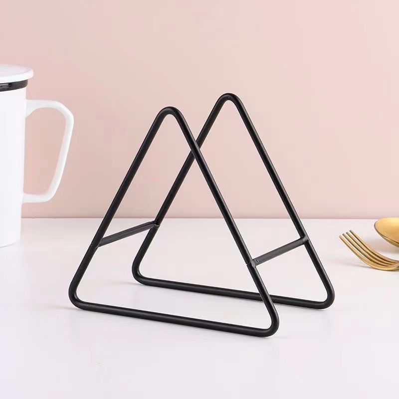 Triangle Coaster Holder Black Iron Metal Holder Storage Caddy for Both Round view 4