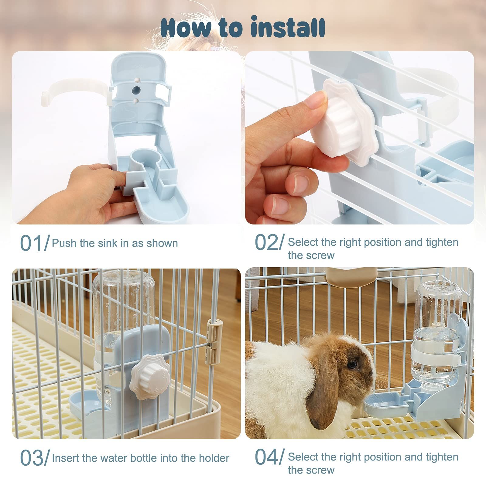 Rabbit Water Bottle No Drip - 17oz Hanging Water Fountain Automatic Dispenser view 3