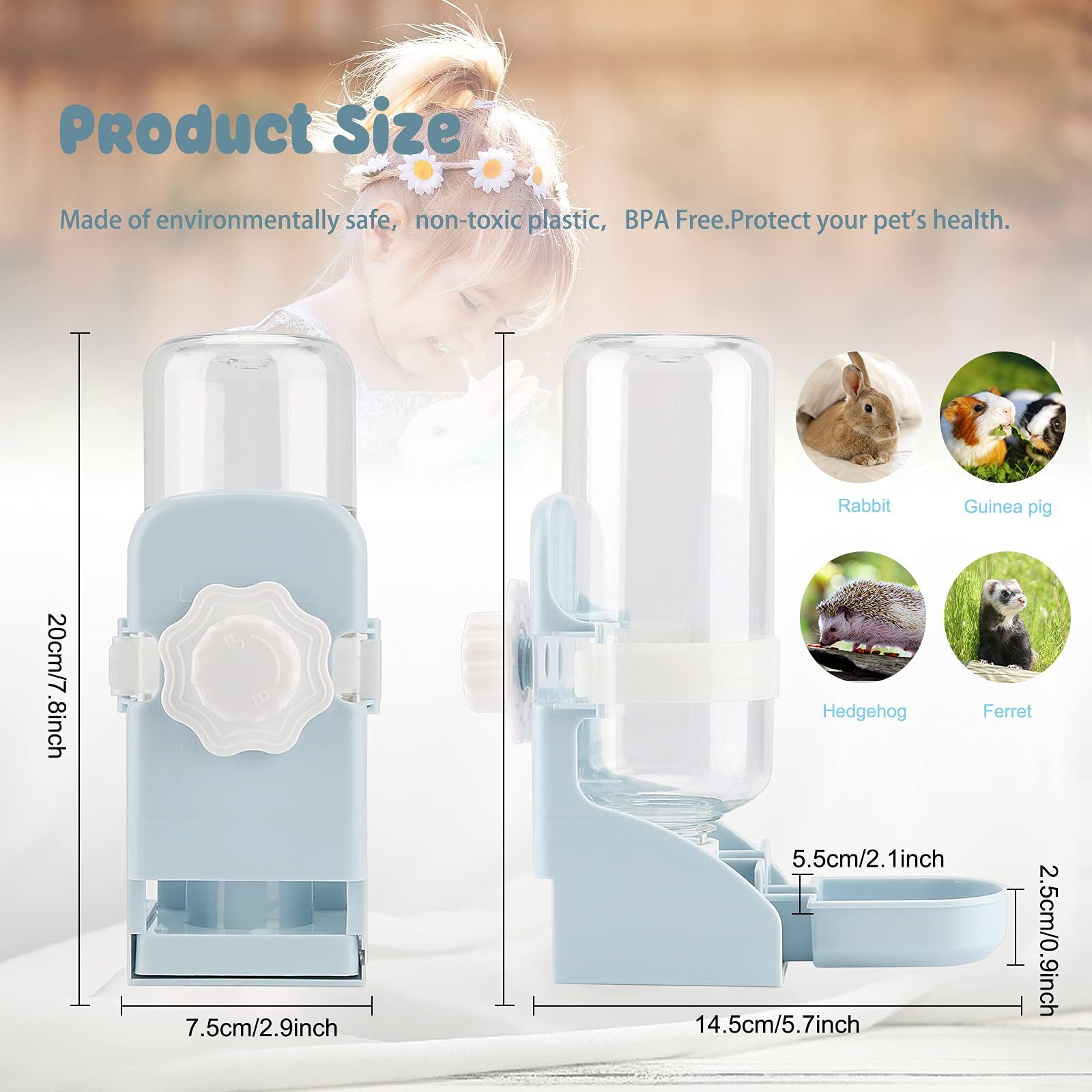 Rabbit Water Bottle No Drip - 17oz Hanging Water Fountain Automatic Dispenser view 5