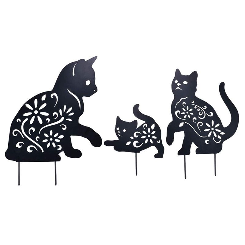 Cat Metal Stake Decorative Garden Stakes Black Cat Silhouette Garden Statues