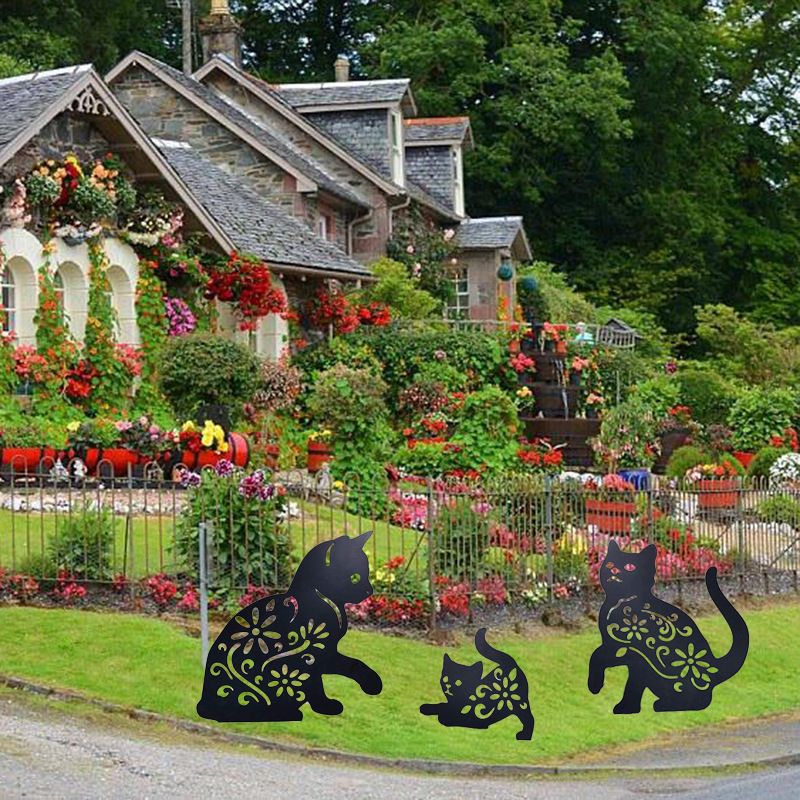 Cat Metal Stake Decorative Garden Stakes Black Cat Silhouette Garden Statues view 2