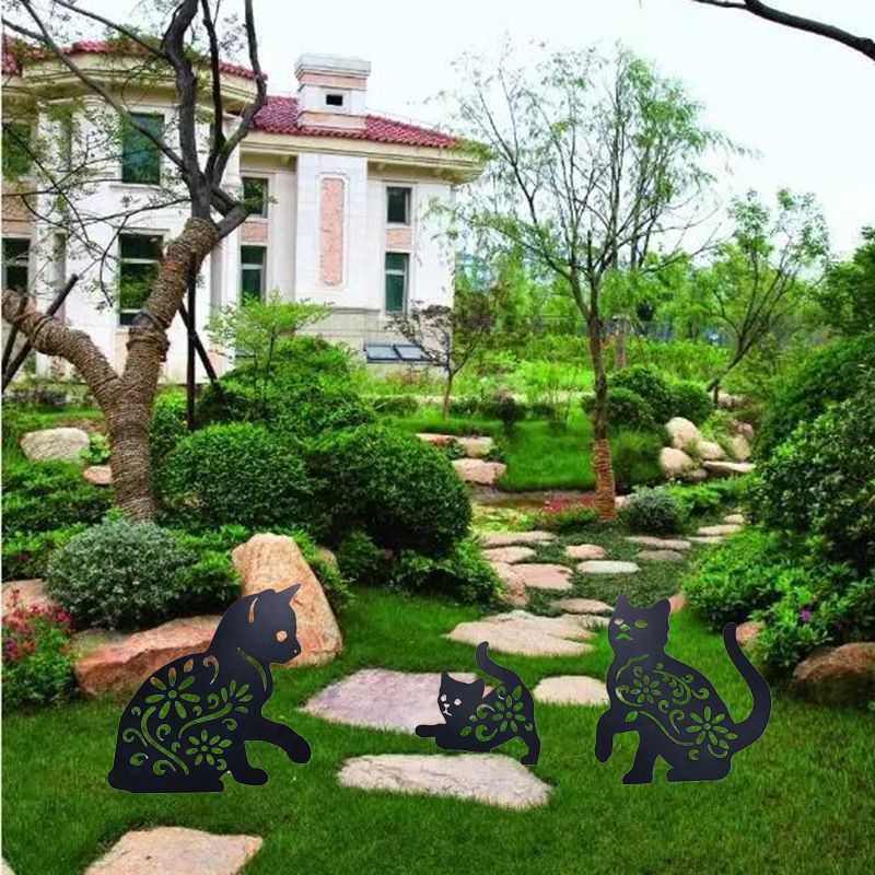 Cat Metal Stake Decorative Garden Stakes Black Cat Silhouette Garden Statues view 3