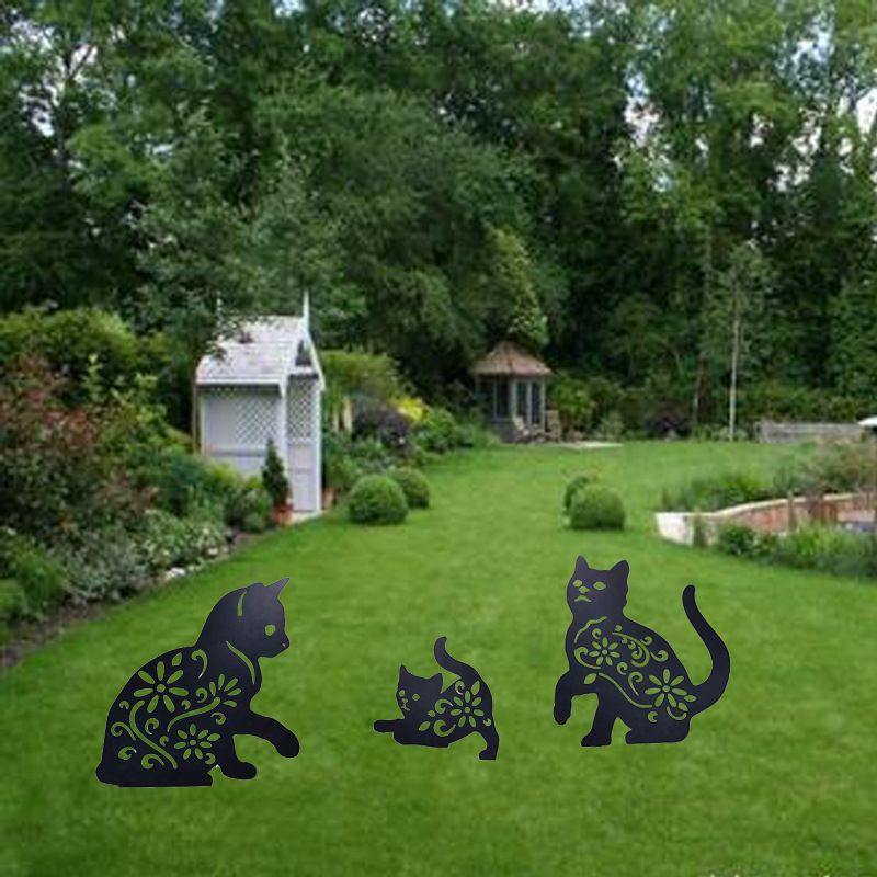 Cat Metal Stake Decorative Garden Stakes Black Cat Silhouette Garden Statues view 4