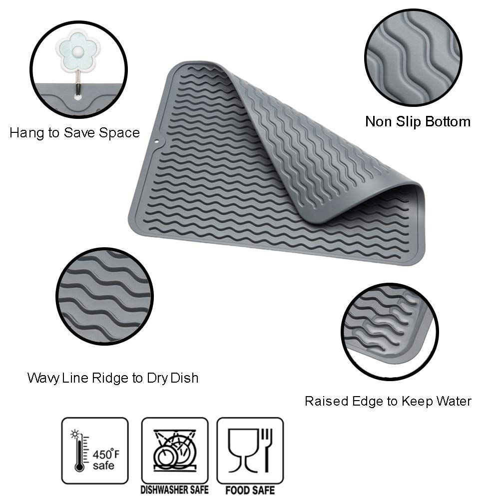Silicone Dish Drying Mat for Kitchen Counter Large - Multi Usage Eco Friendly view 3