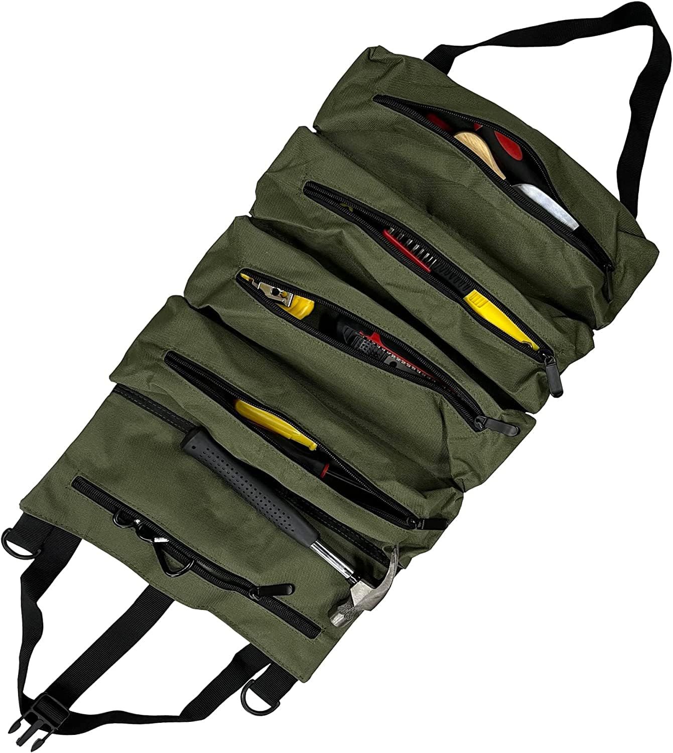 Roll Up Tool Bag,Wrench Roll Up Pouch, Multi-Purpose Tool Organizer, 5 Zipper view 2