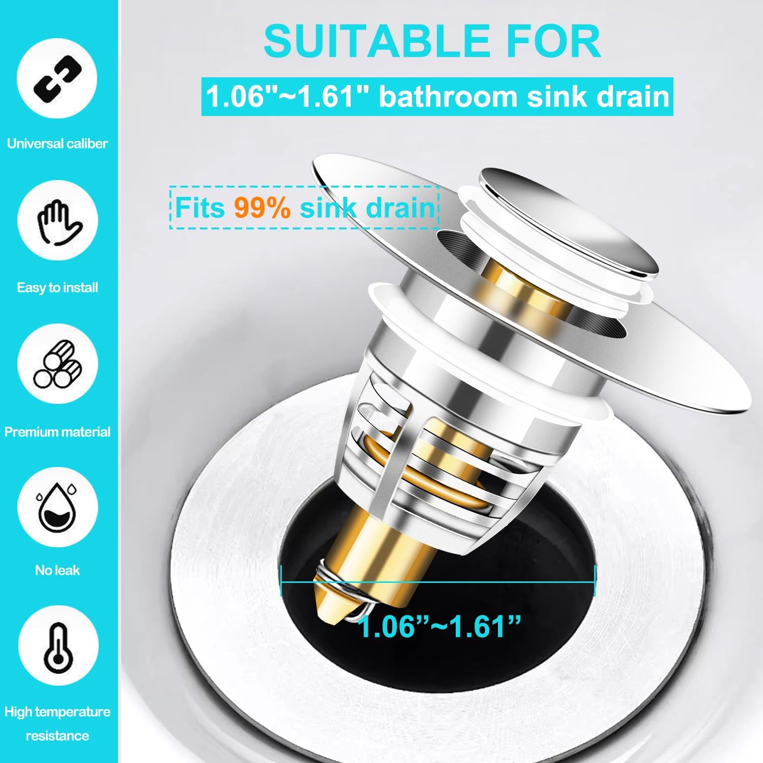 2 Pack Metal Universal Bathroom Sink Stopper view 2