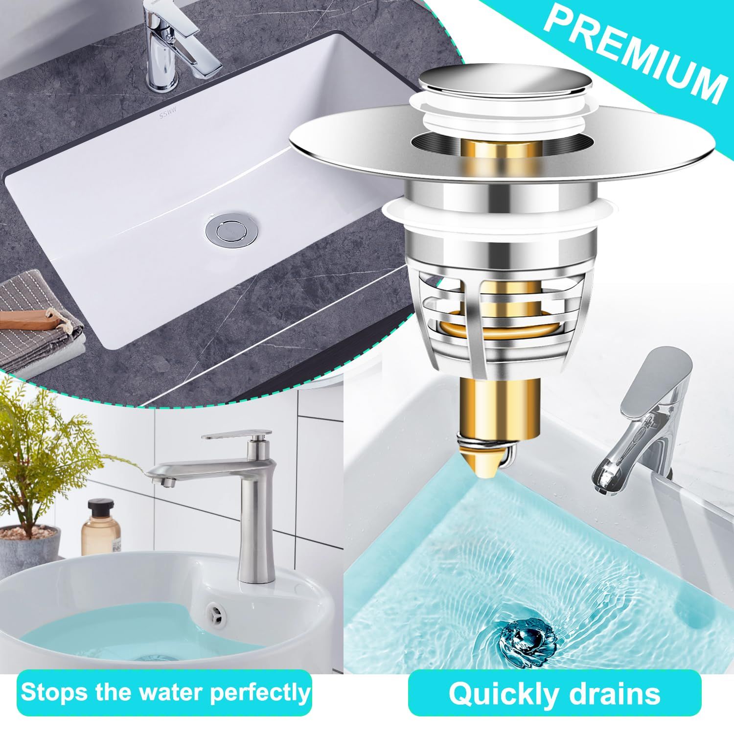 2 Pack Metal Universal Bathroom Sink Stopper view 3