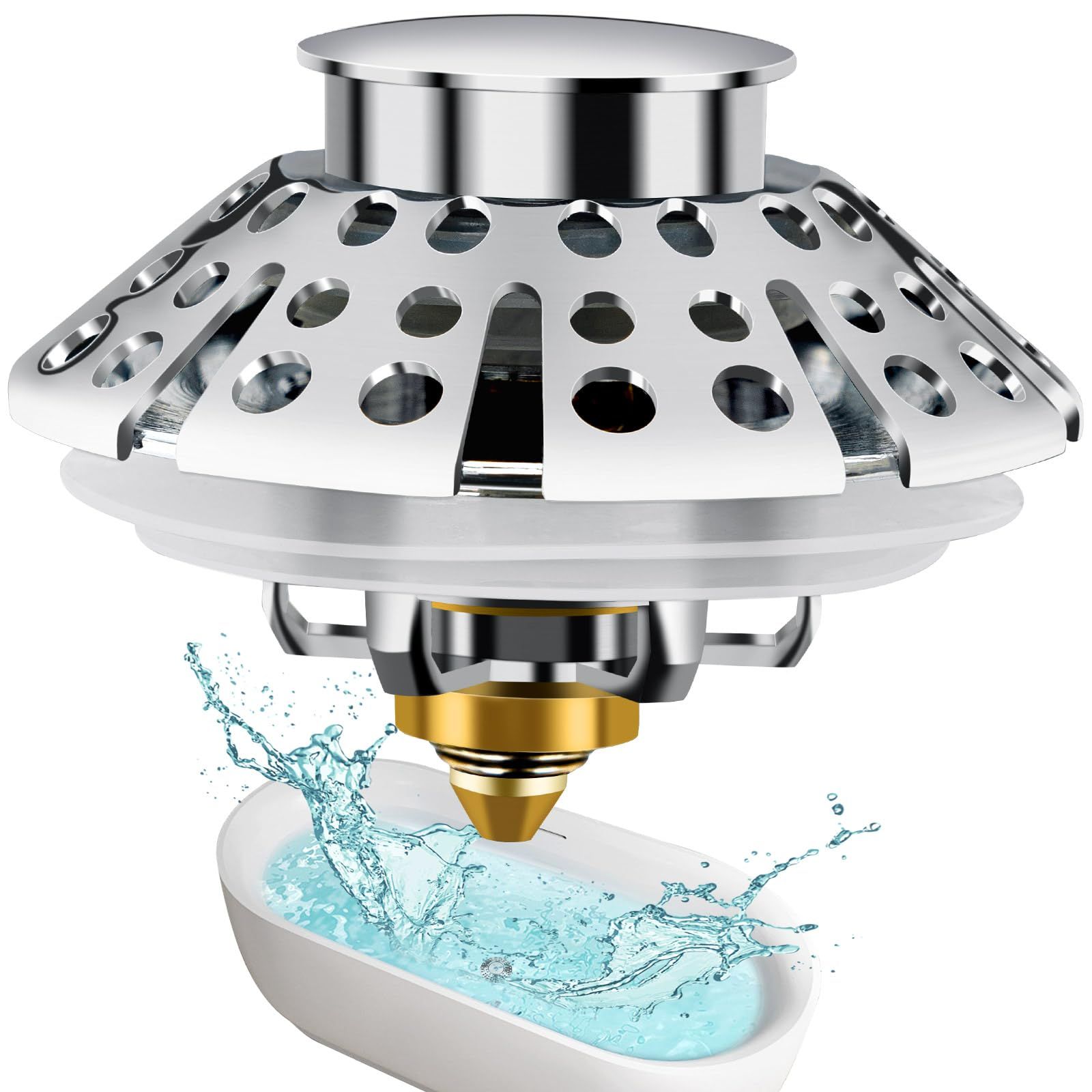 Bathroom Sink Stopper Universal 3 in 1 Pop Up Tub Drain for 1-3/8'' ~ 2'' Bath