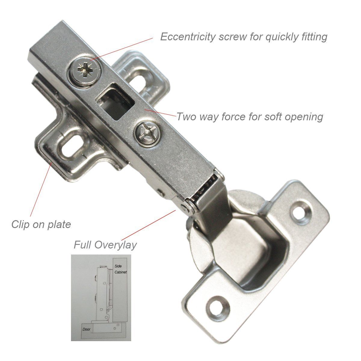 Clip On Full Overlay Frameless Furniture Cabinet Door Concealed Hinges view 5