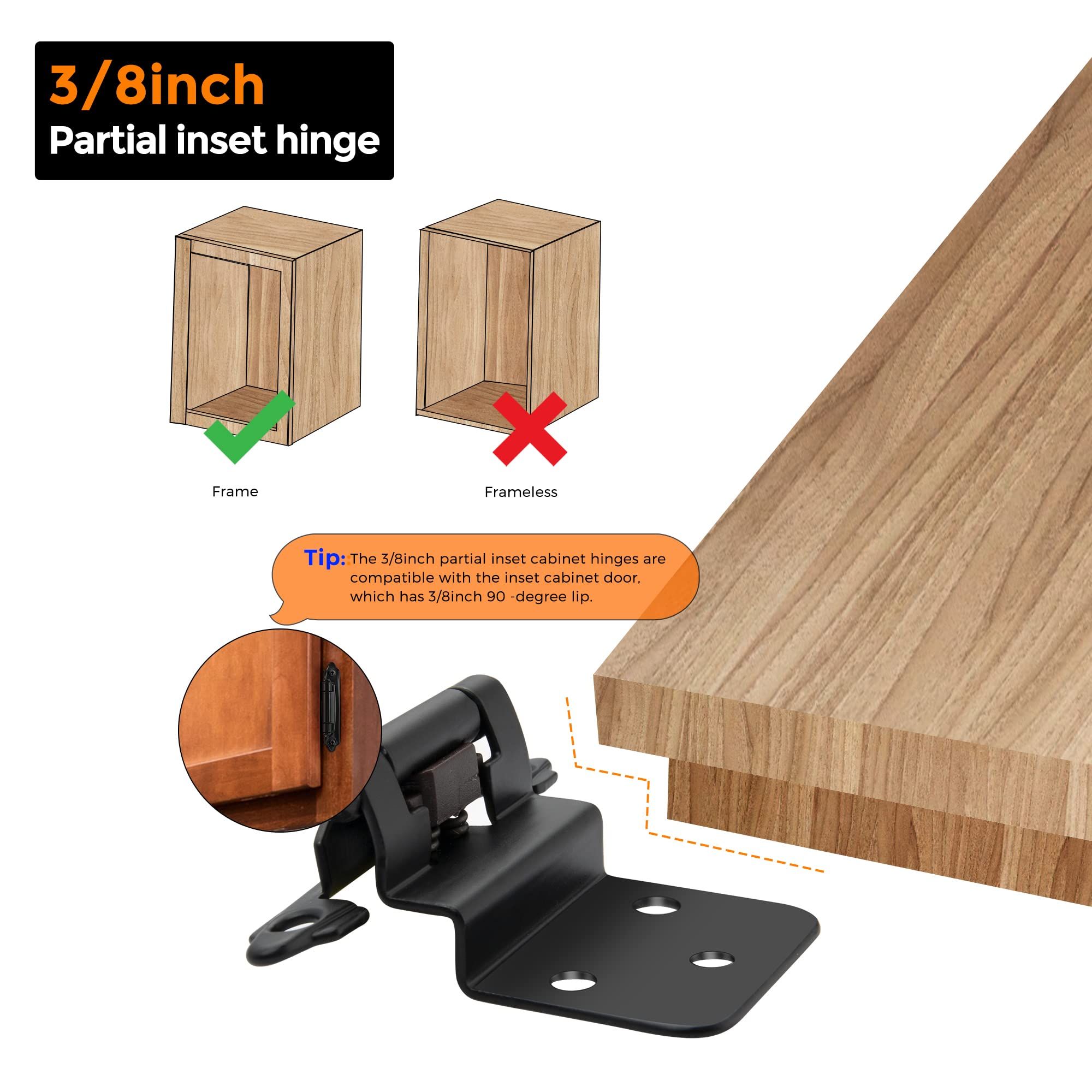 10Pack 5Pairs 3/8inch Inset Cabinet Door Hinges Kitchen Cabinet Hinges Black view 4