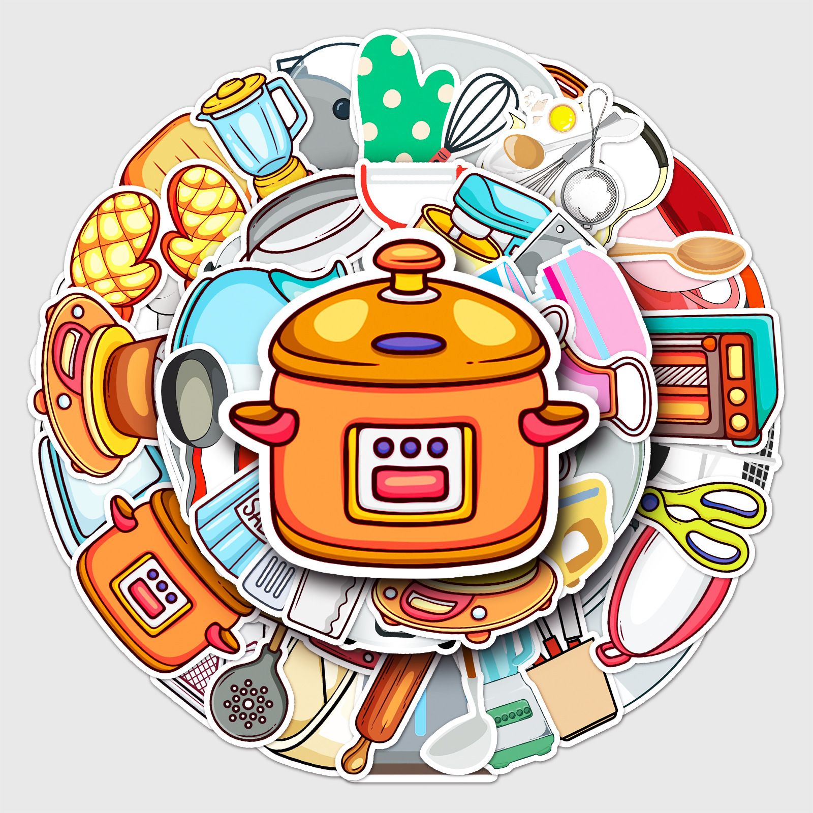Kitchen Supplies Stickers - 50 Pcs Cartoon Waterproof Decals DIY for Party