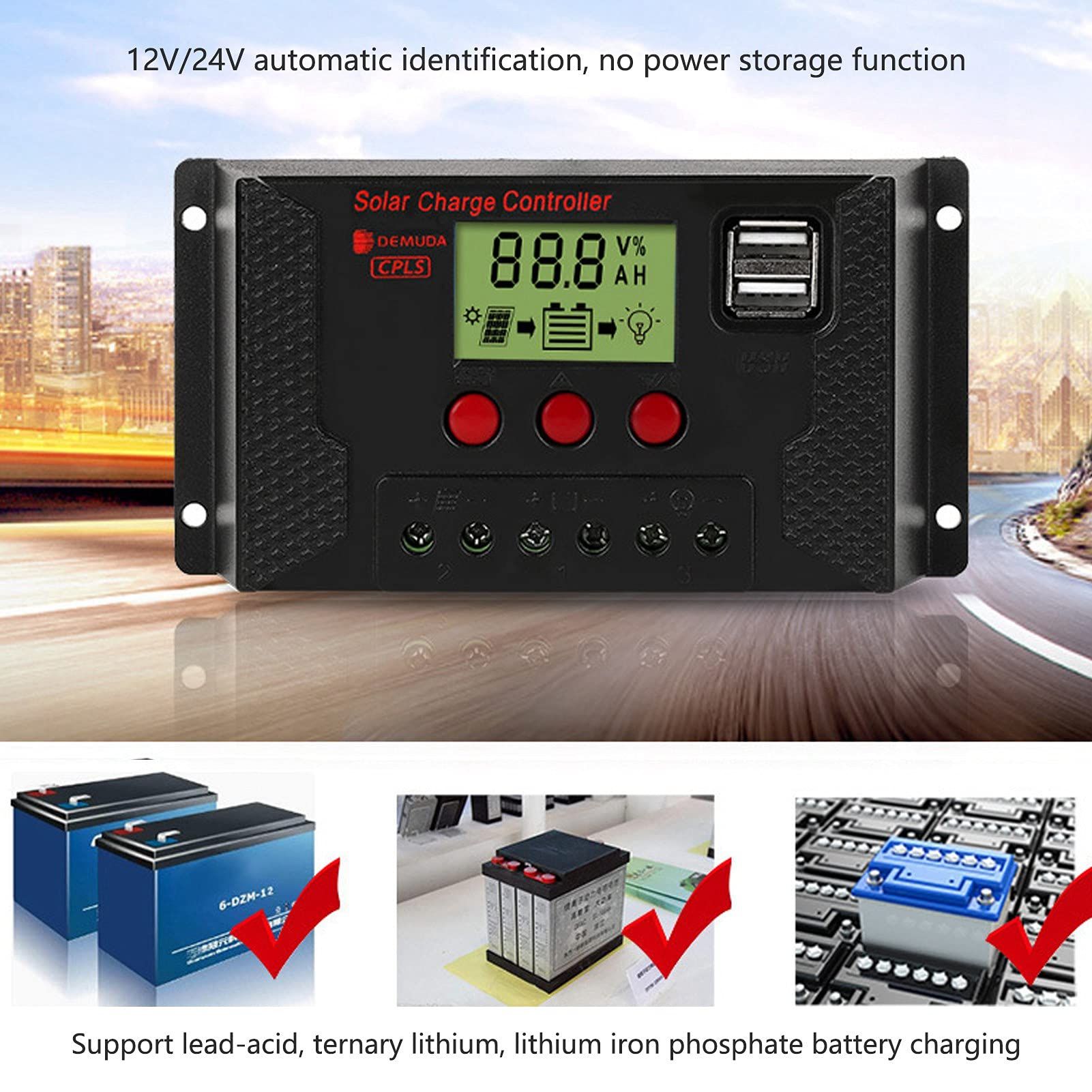 30A Solar Charge Controller LCD Auto Solar Power Panel Regulator MPPT Dual USB view 3