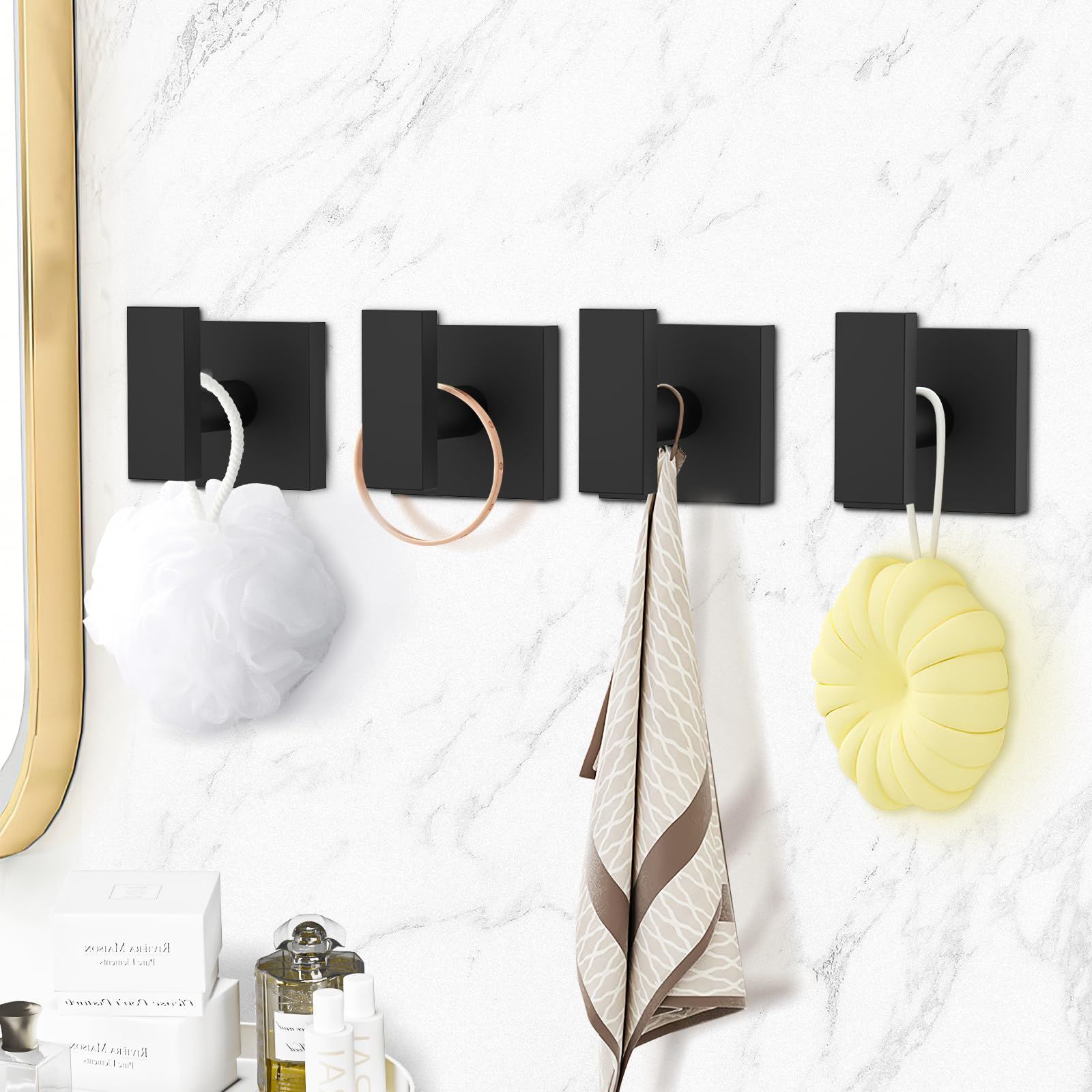 4-Pack Bathroom Hooks Hand Towel Holder Matte Black Wall Hooks for Livingroom view 4