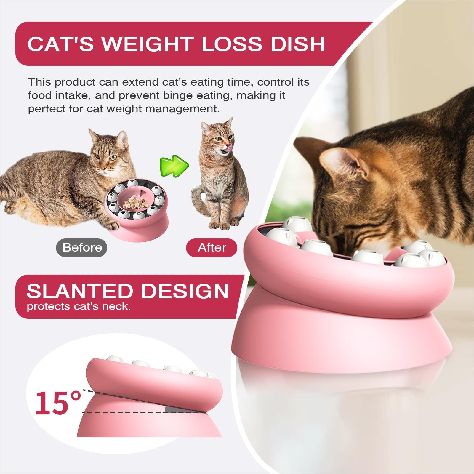 Cat Slow Feeder, Raised Cat Dog Food Bowls with Stand,Cat Puzzles Feeder view 2