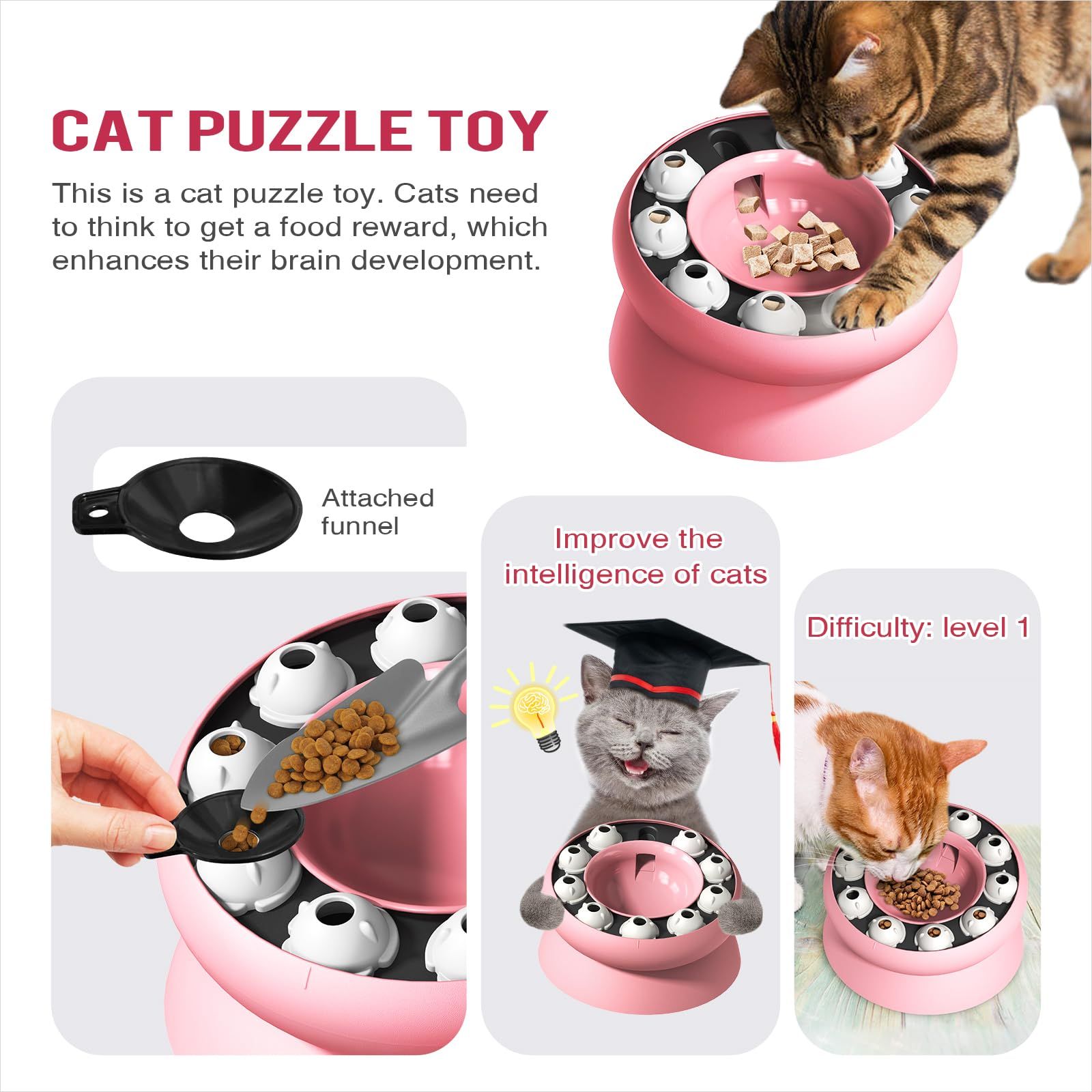 Cat Slow Feeder, Raised Cat Dog Food Bowls with Stand,Cat Puzzles Feeder view 3