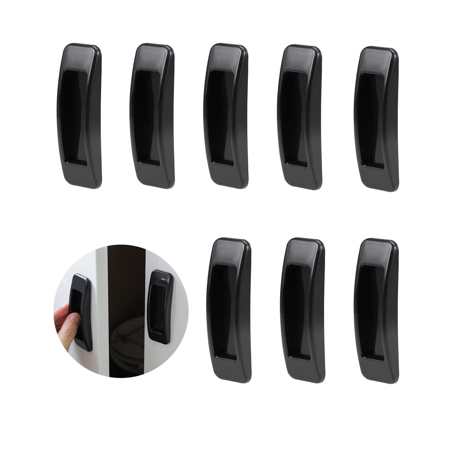 8 Pack Self-Stick Push Pull Helper Black ABS Plastic Door Window Wardrobe