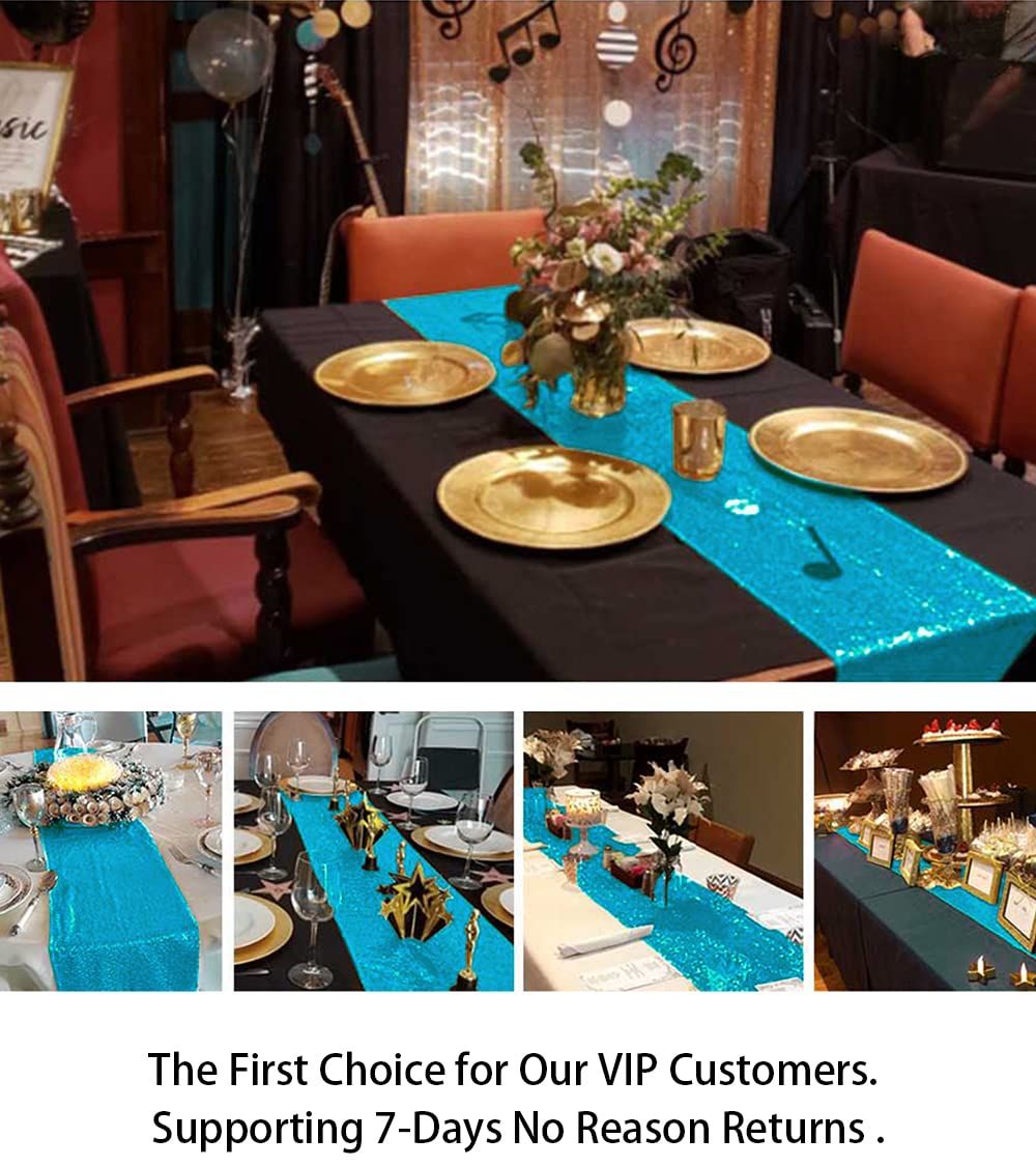 Turquoise Table Runners Pack of 2 Sequin Table Runners 12inx108in Aqua Blue view 5