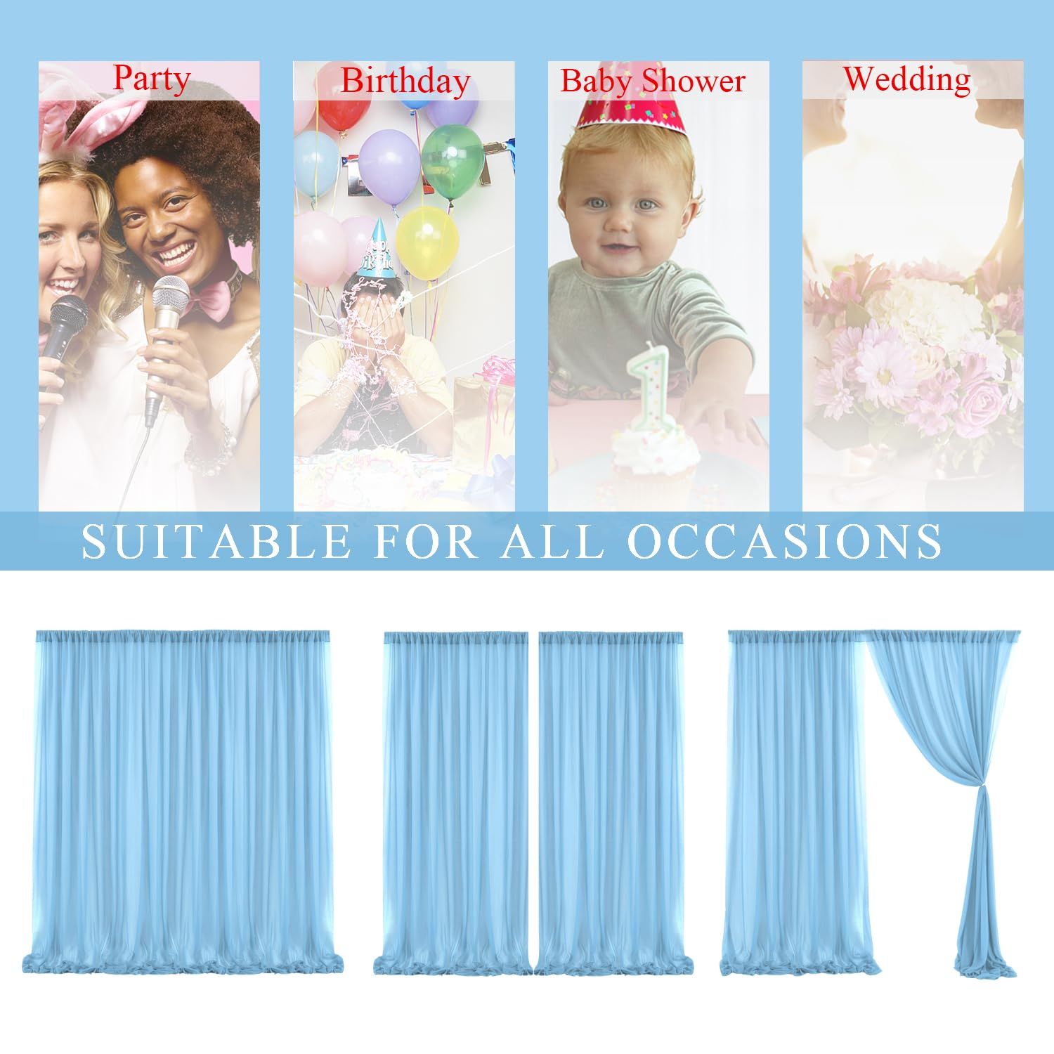 10x10ft Chiffon Backdrop Stage Curtains Baby Blue Chiffon Backdrop Drapes view 3