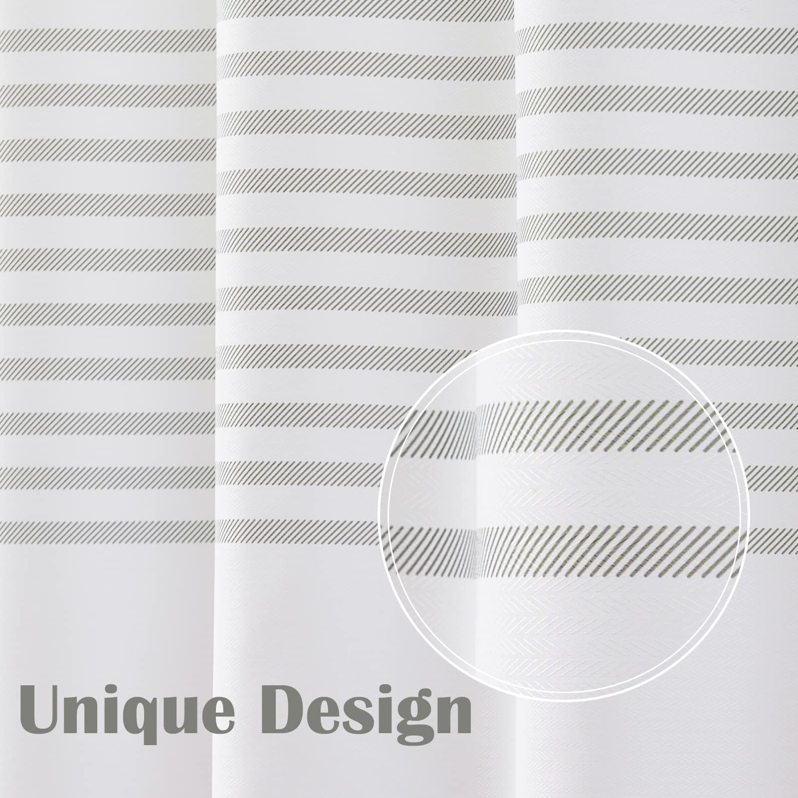 White Shower Curtain with Grey Stripes Fabric Shower Curtain for Bathroom view 2