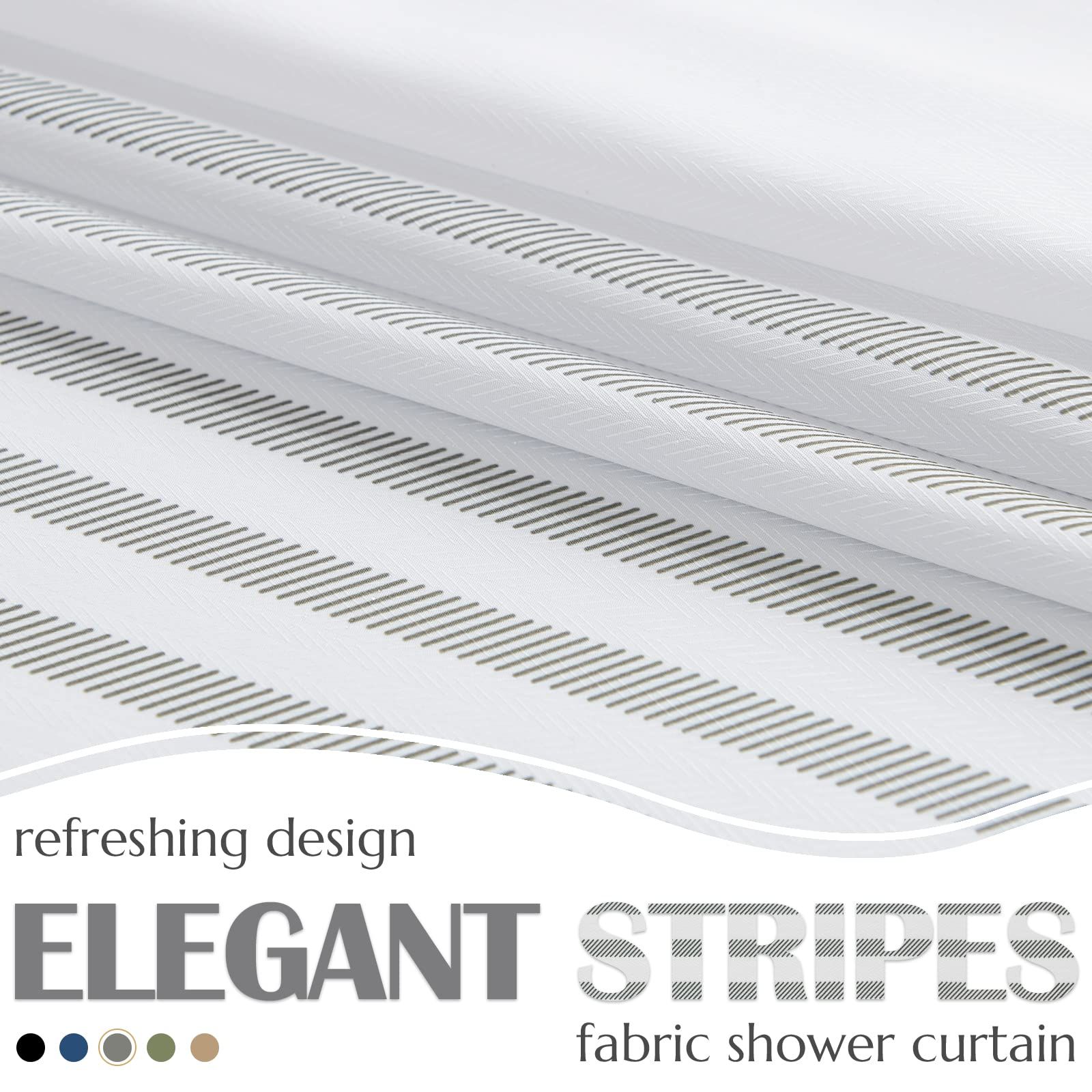 White Shower Curtain with Grey Stripes Fabric Shower Curtain for Bathroom view 4