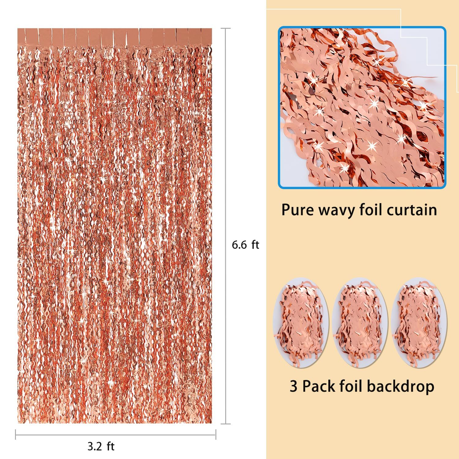 Wavy Rose Gold Fringe Curtain - 3.3 ft x 6.6 Feet view 3