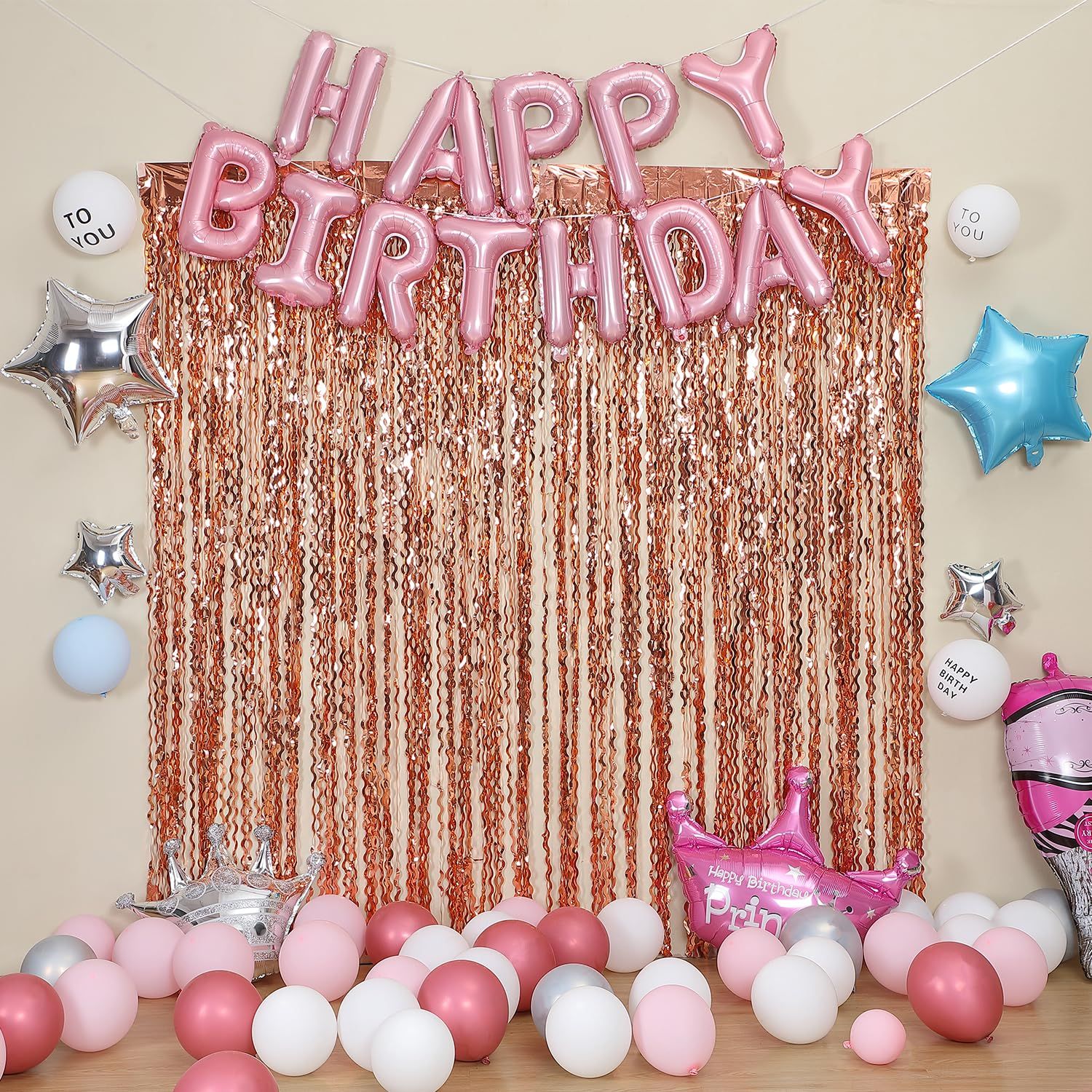 Wavy Rose Gold Fringe Curtain - 3.3 ft x 6.6 Feet view 5