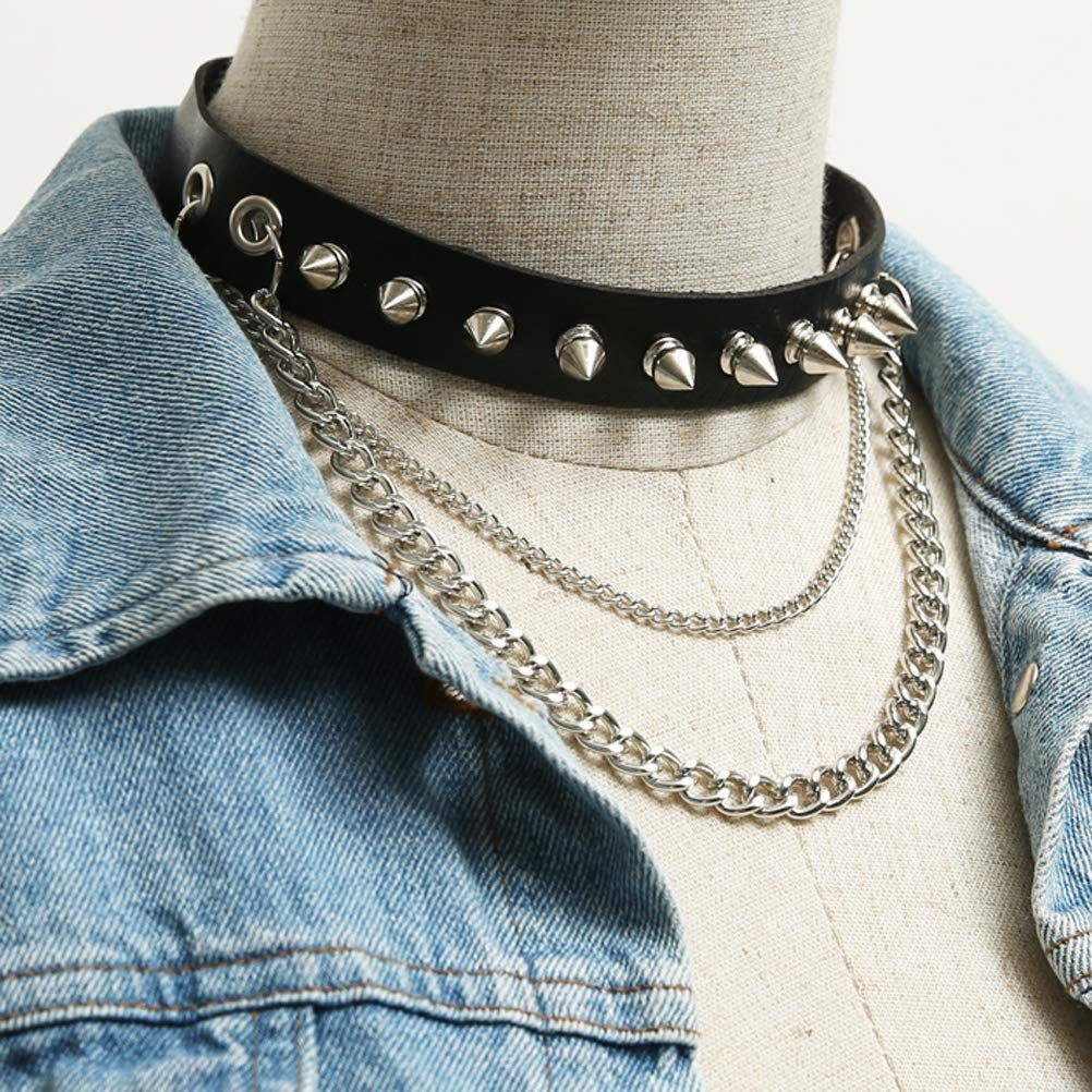 Fashion Women Men Cool Punk Goth Metal Spike Studded Link Leather Collar view 4