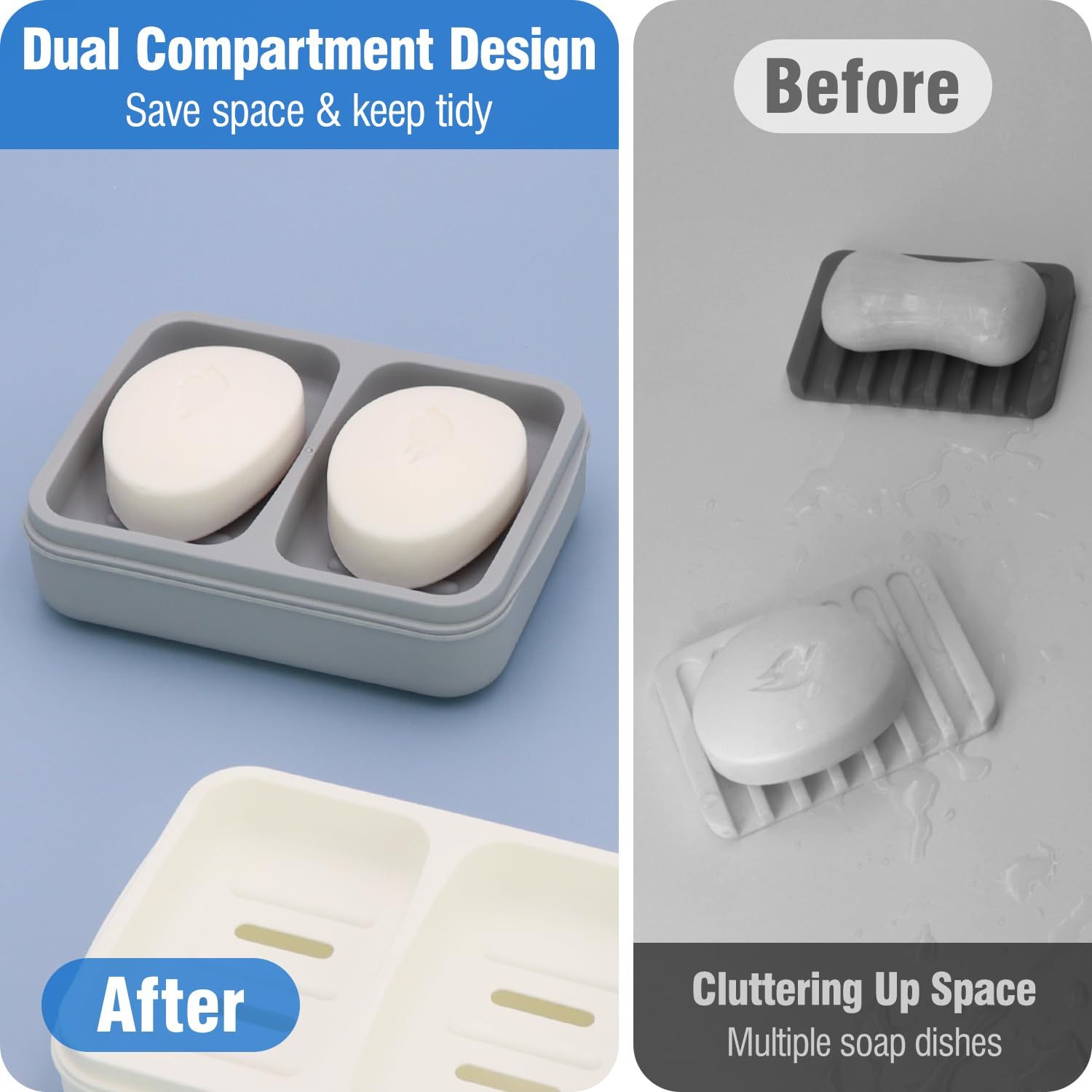 Double Soap Dish, Dual Compartment Soap Holder, Bar Shampoo Holder with view 2