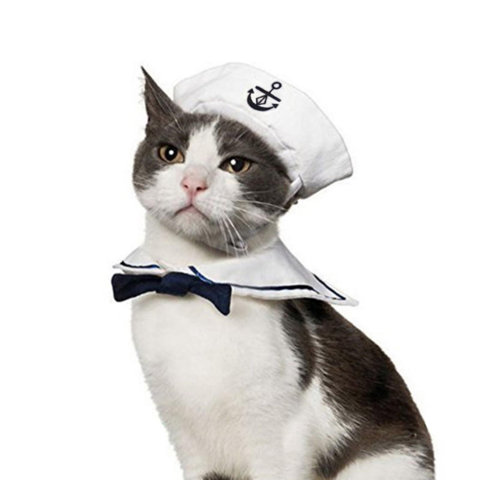 Pet Sailor Costume for Cats Small Dogs Halloween Cat Sailor Hat with Tie — image 1