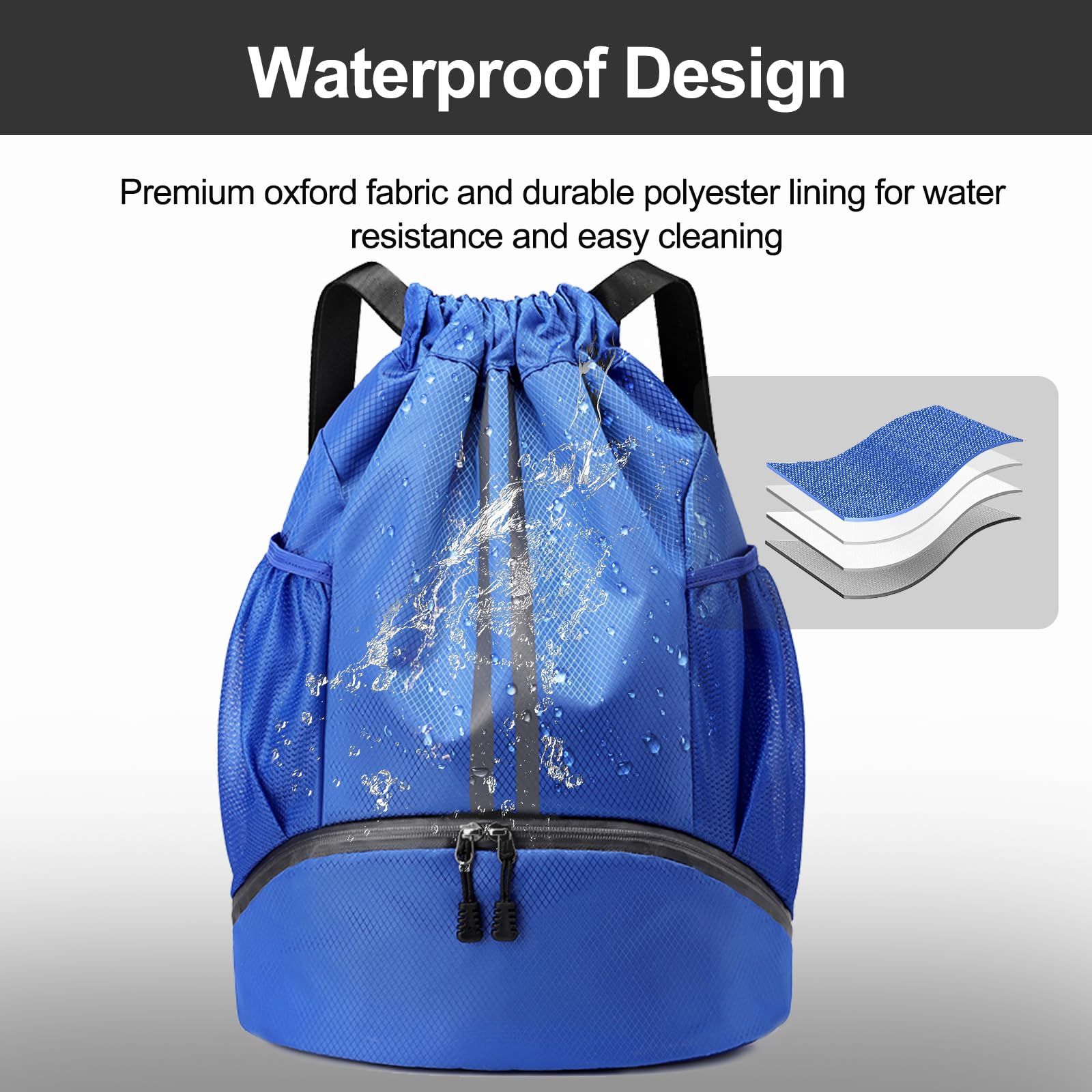 Hoedia Sports Drawstring Backpack - String Swim Gym Bag with Shoes Compartment view 3
