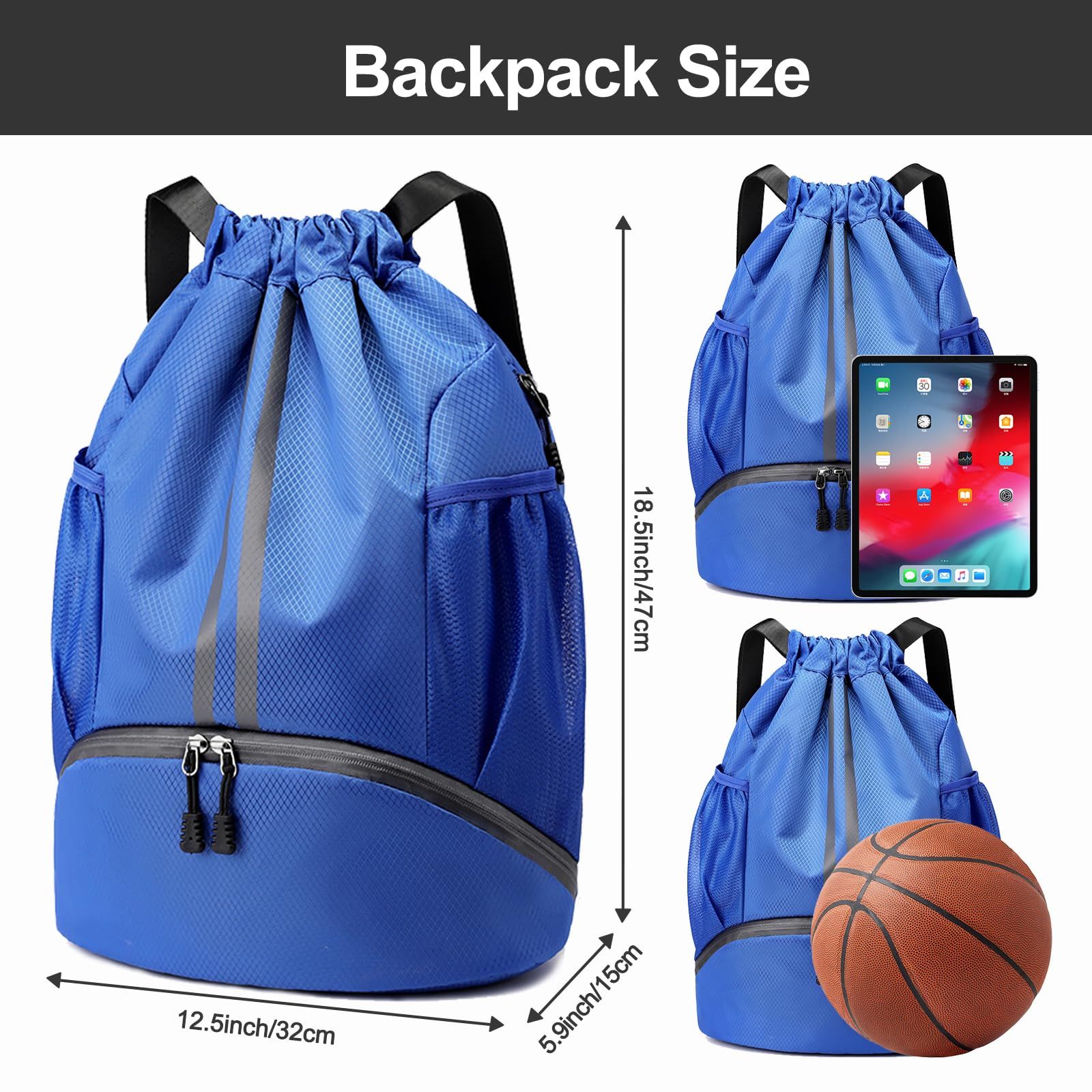 Hoedia Sports Drawstring Backpack - String Swim Gym Bag with Shoes Compartment view 4