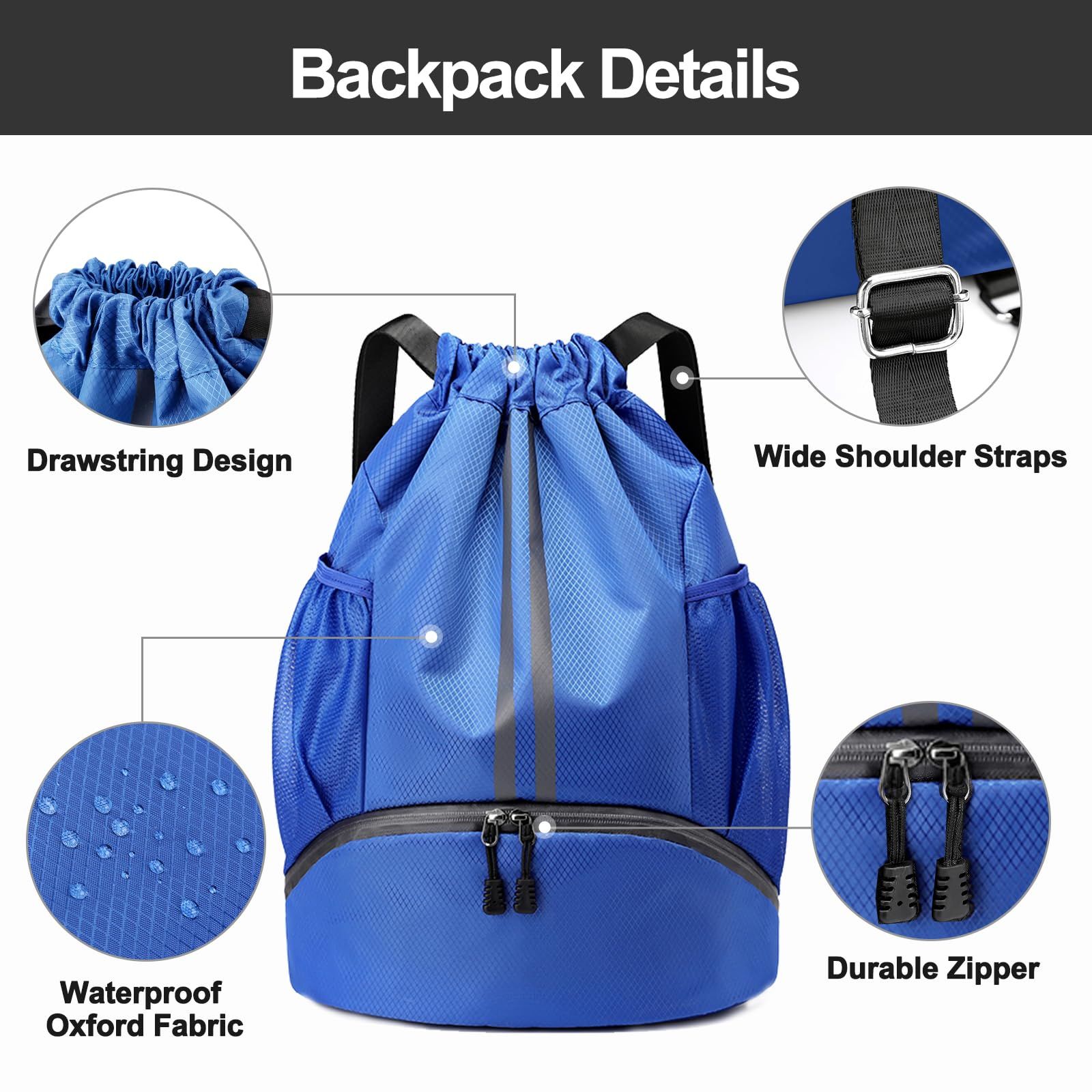 Hoedia Sports Drawstring Backpack - String Swim Gym Bag with Shoes Compartment view 5