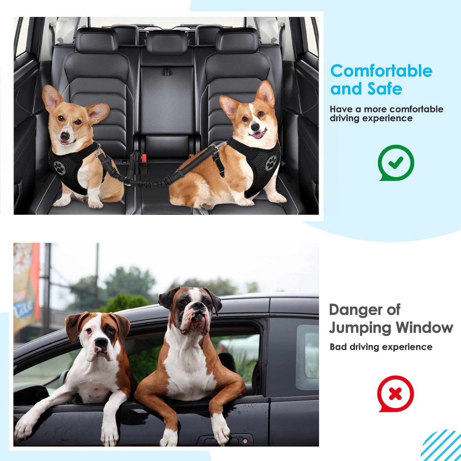 Double Dog Car Seatbelt, Dual Pet Vehicle Safety Seat Belt Adjustable Double view 5