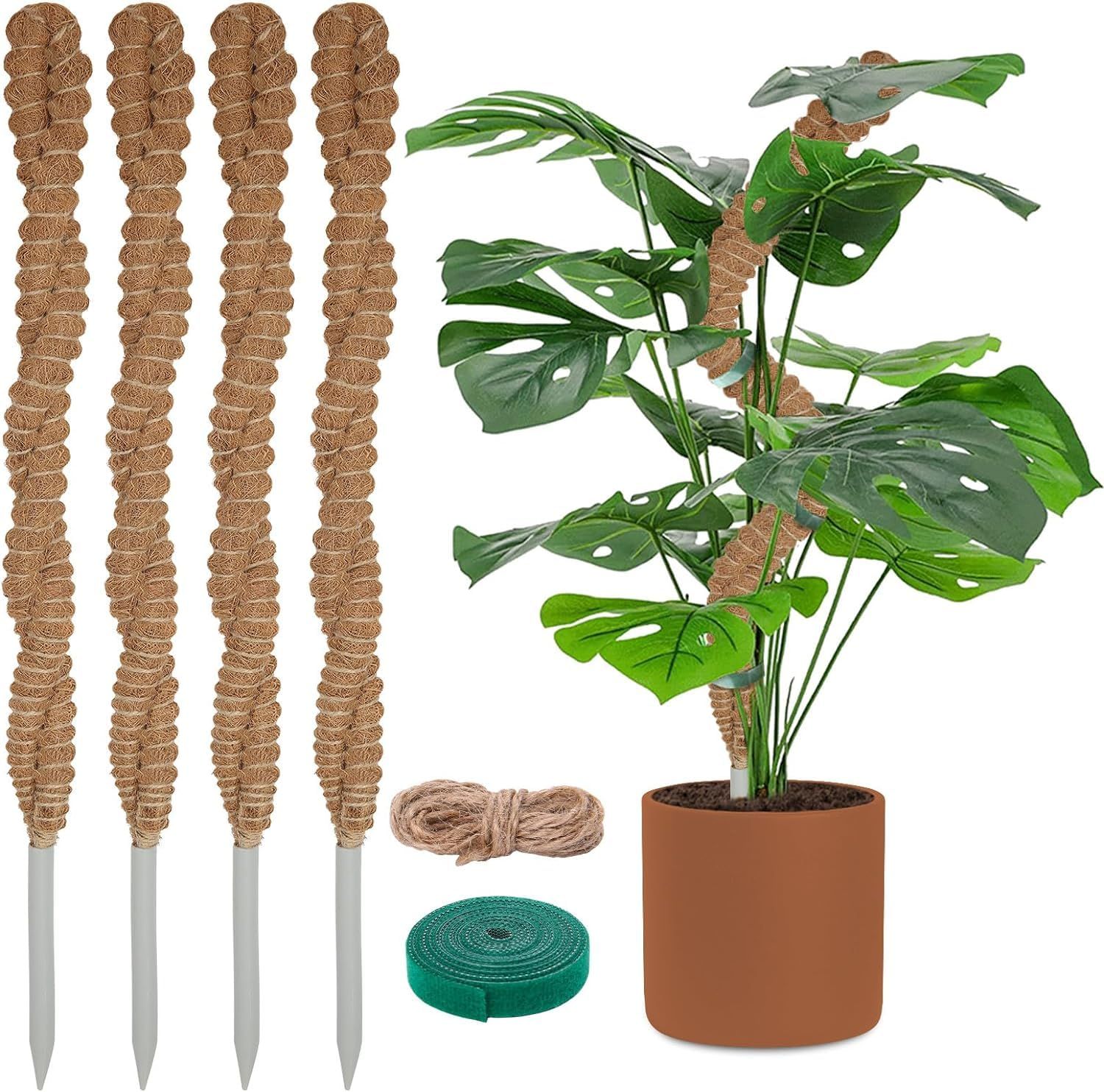4 Pack Moss Pole for Plants -25 Inch Bendable Plant Stakes for Indoor