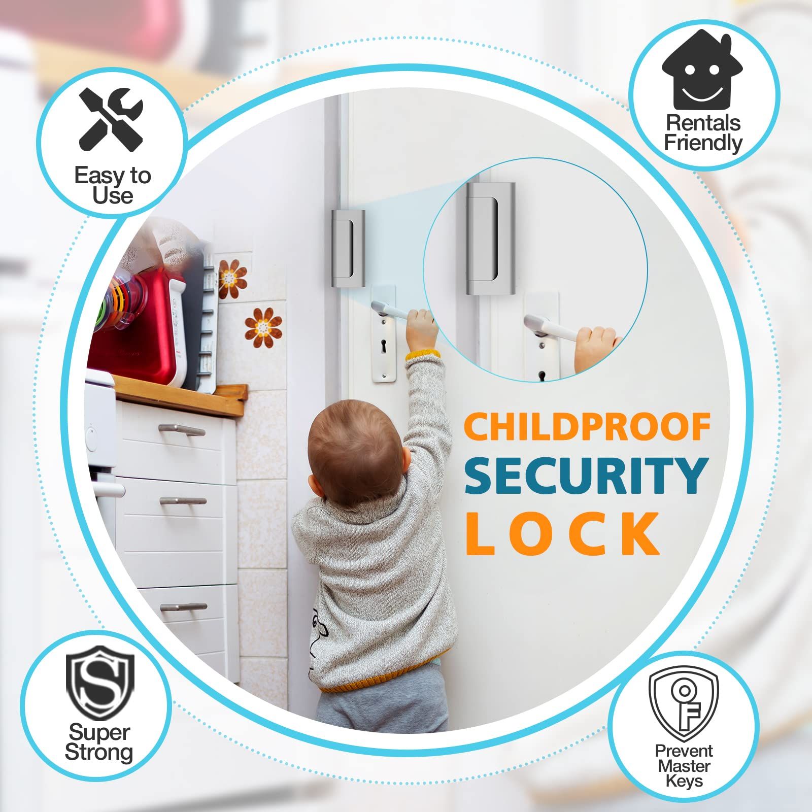 Home Security Door Reinforcement Lock - Safety Child Proof Door Locks with 8 view 4
