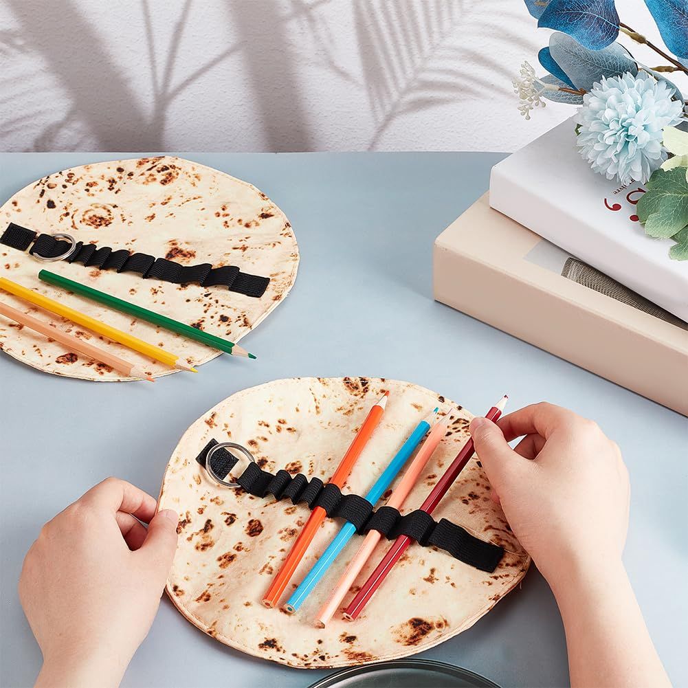 2Pcs Funny Pencil Case Holder Roll Canvas Pencil Pouch Pancake Canvas Pen Roll view 3