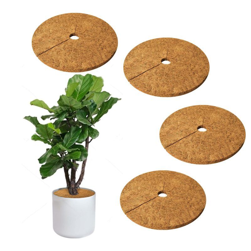 4pcs 17.5" Dia Coconut Fibers Tree Mulch Ring Protector Mat