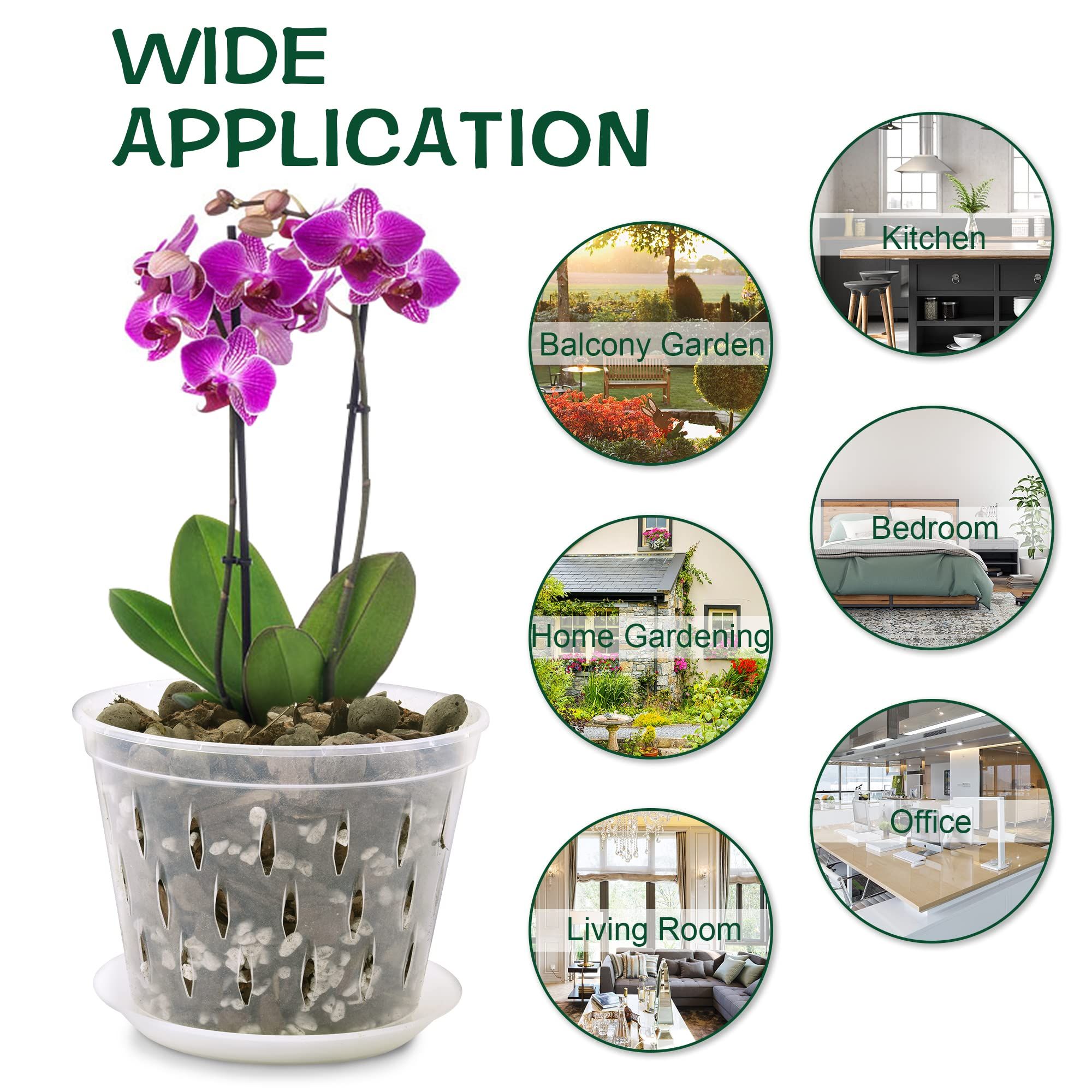 Orchid Pot, 5 Inch 6 Pack Orchid Pots with Holes and Saucers, Clear Plastic view 5