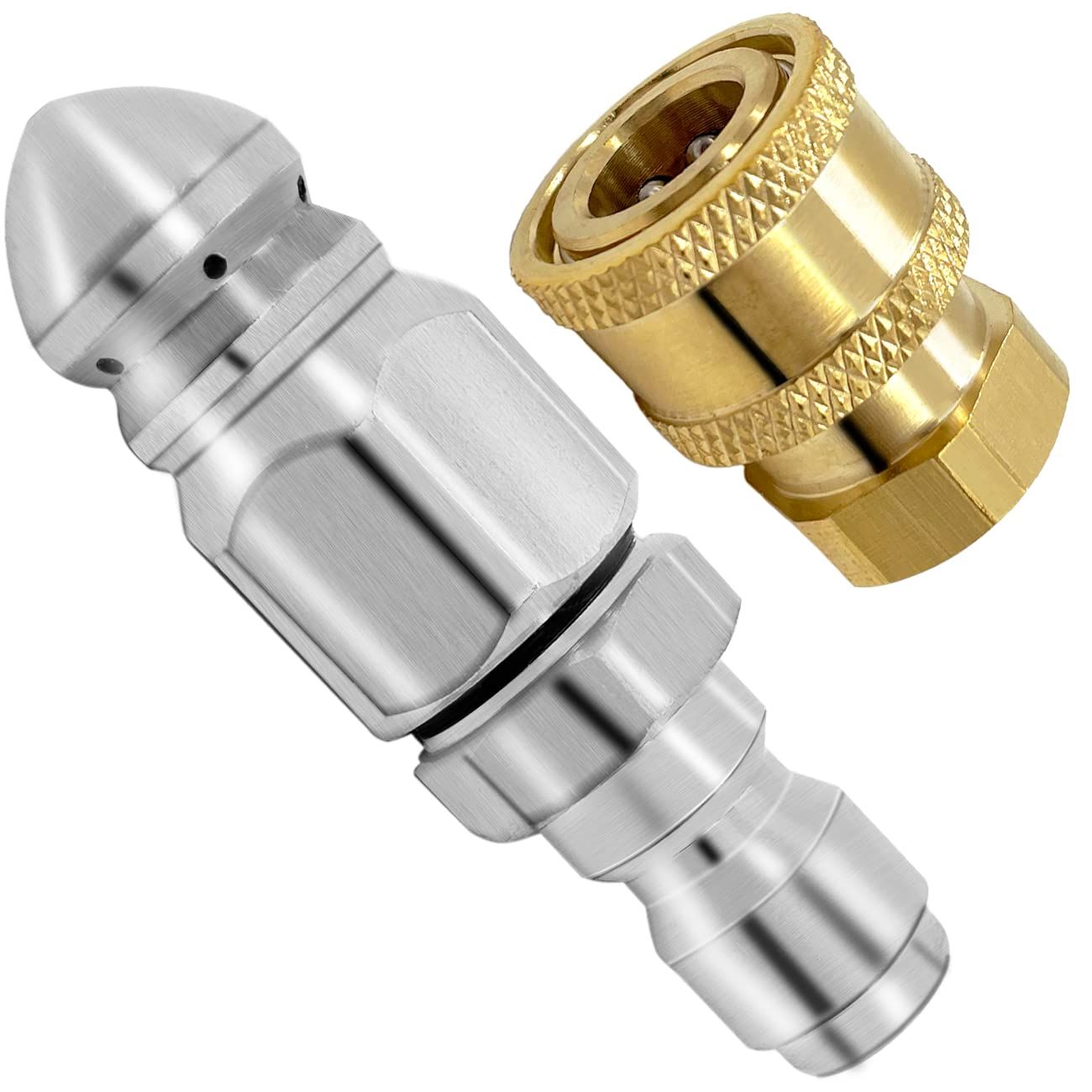 2 Pack 5000 PSI Sewer Jet Nozzle Stainless Steel 1/4 Inch Pressure Washer