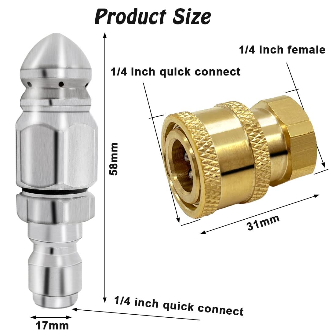 2 Pack 5000 PSI Sewer Jet Nozzle Stainless Steel 1/4 Inch Pressure Washer view 2